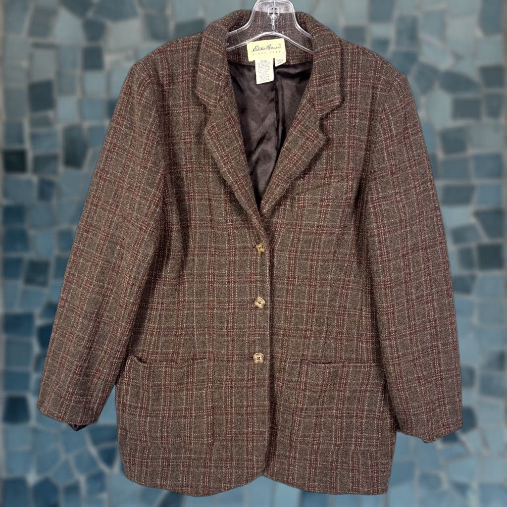 Eddie Bauer VINTAGE Eddie Bauer Blazer Womens Large Tall Chore Coat Barn Jacket Lambswool Wool Geometric Button Pockets Collared Brown 90s Mens Womens Girls? Size L / US 10 / IT 46 - 1 Thumbnail