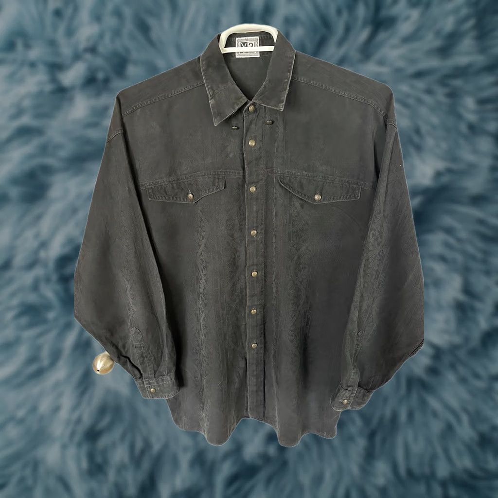 Versace VINTAGE Versace Classic Button-Up Shirt Men XL Black 90s Long Sleeve Collared Size US XL / EU 56 / 4 - 1 Thumbnail