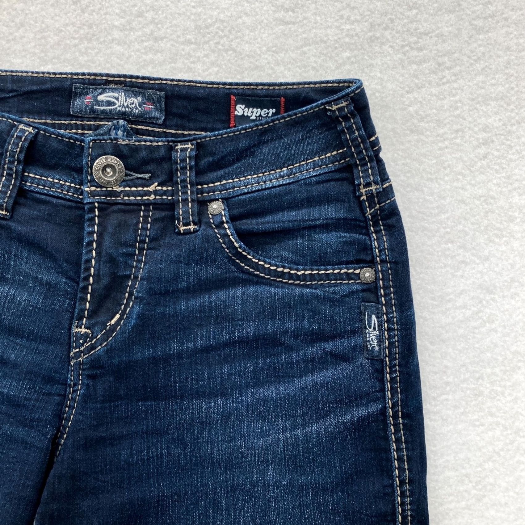 Silver Jeans Co. Silver Jeans Suki Straight Women's 27x32 Dark Blue Denim Grunge Slim Jeans Size 27" / US 4 / IT 40 - 4 Thumbnail