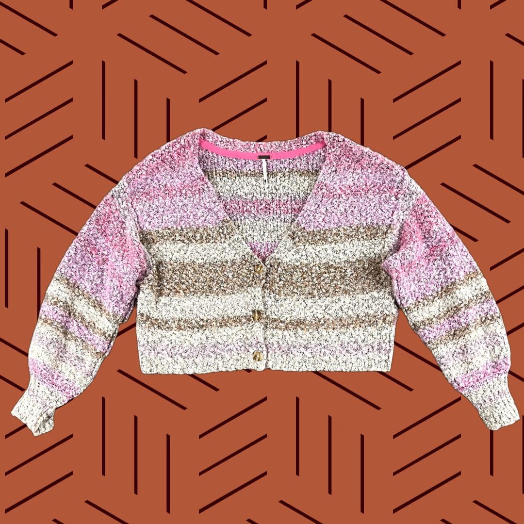 Free People VINTAGE? (No) Cardigan Free People Sweater Womens XS Soulmate Cardi Revolve Pink Cream Cropped Size XS / US 0-2 / IT 36-38 - 1 Thumbnail
