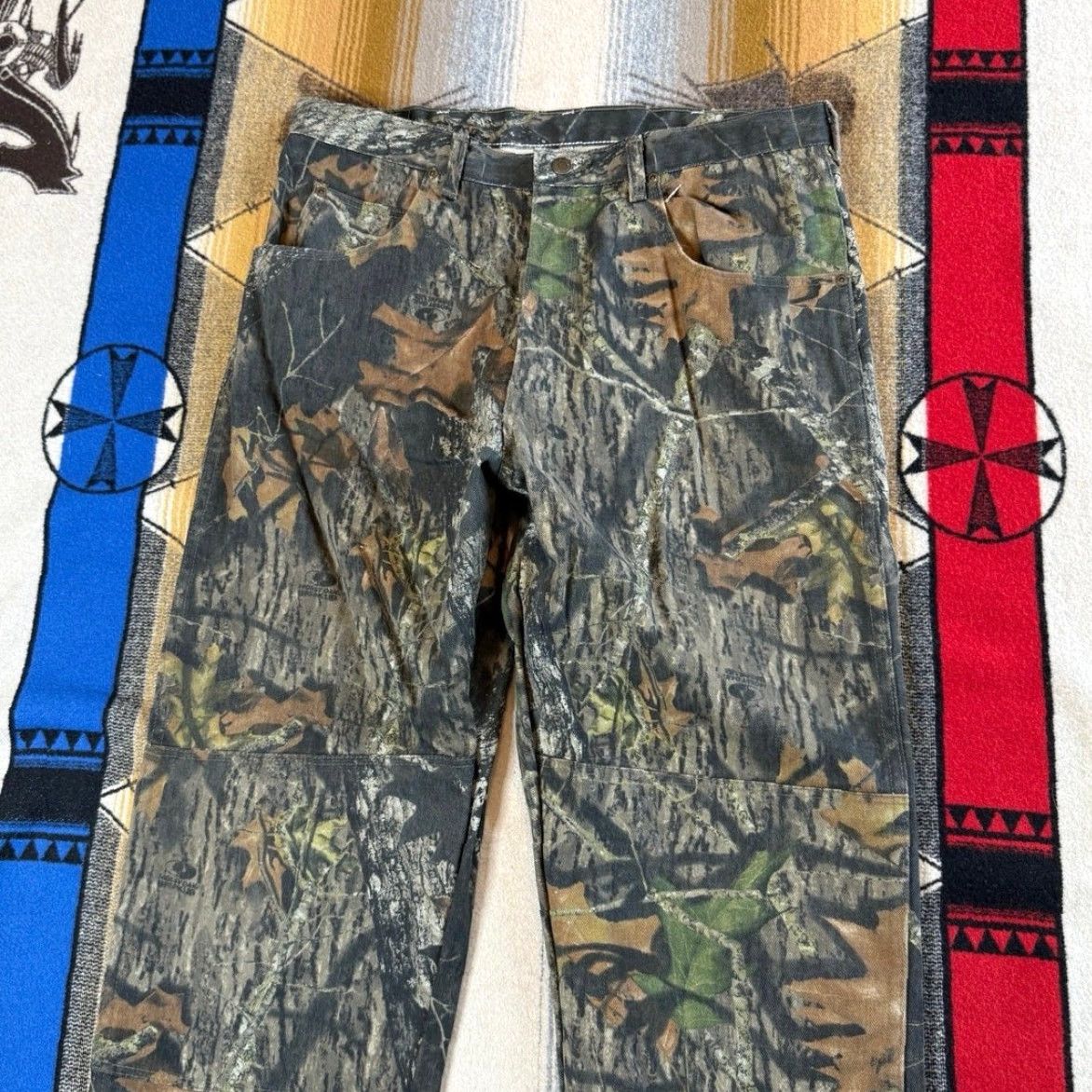 VINTAGE Wrangler Mossy Oak Camo Camouflage Double Knee Jeans Pants Size 36x32 Men Brown Regular Camouflage 90s Y2K Outdoor Hunting Camo