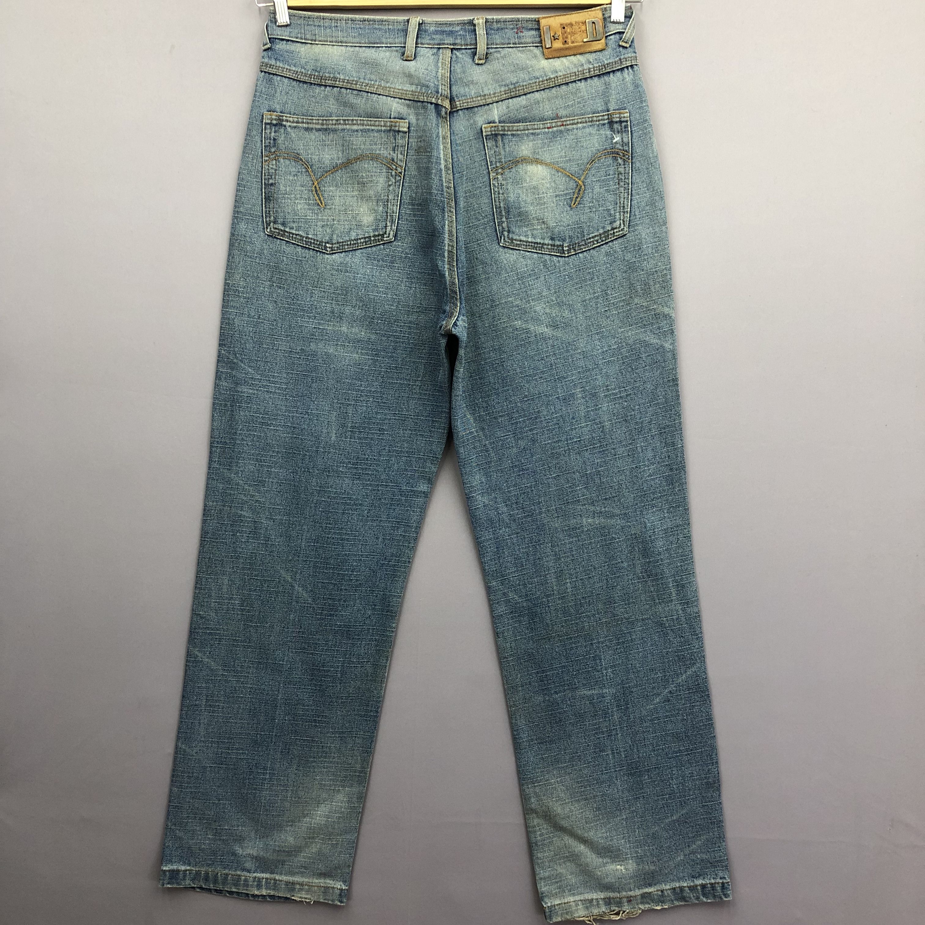 Japanese Brand Crazy Y2K Indigo Red Baggy Jeans Skater JNCO Faded Denim Size US 35 - 2 Thumbnail