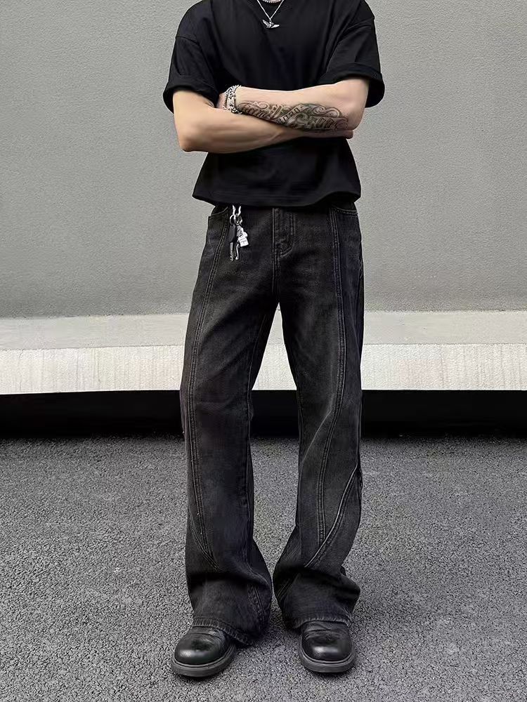 Japanese Brand × Jean Washed Black Spliced Micro Flare Straight Leg Jeans Size US 30 / EU 46 - 1 Thumbnail