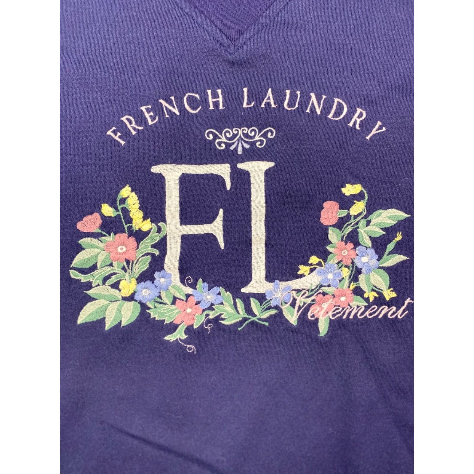Vintage VINTAGE Womens French Laundry Pullover Sweater XL Blue Floral Embroidered #3706 Size XL / US 12-14 / IT 48-50 - 2 Thumbnail