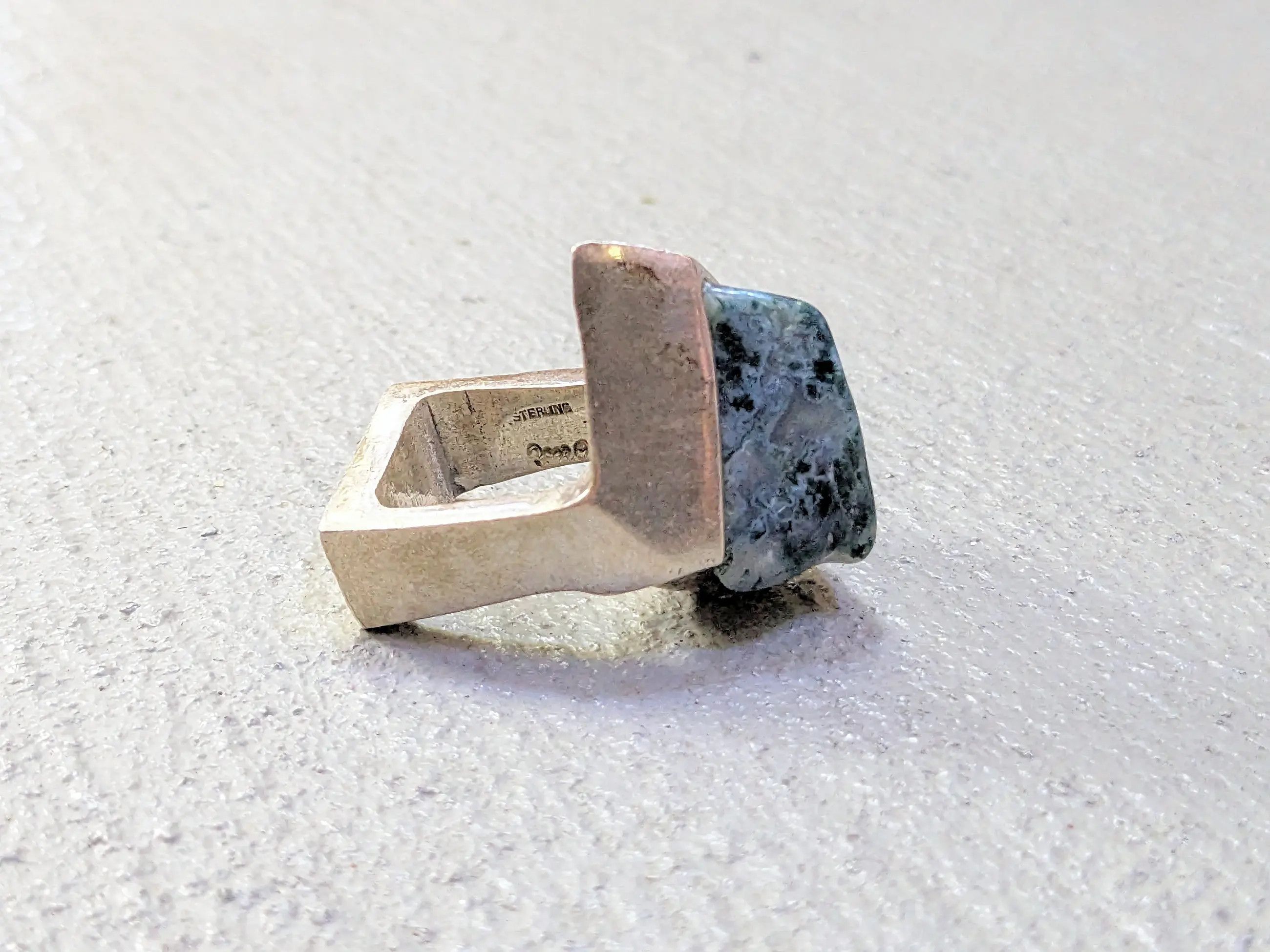 Jewelry Vintage Sterling Silver Ring Dendritic Agate Green Size 8.5 Size ONE SIZE - 2 Thumbnail