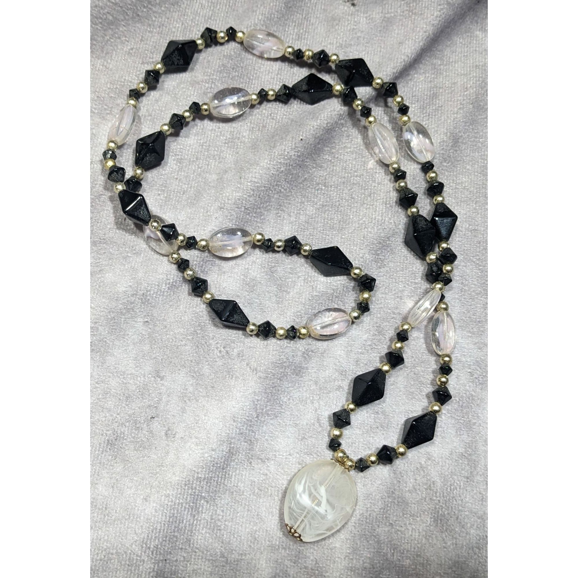 Other Black And Clear Glass Beaded Necklace With Milky Acrylic Pen Size ONE SIZE - 7 Thumbnail