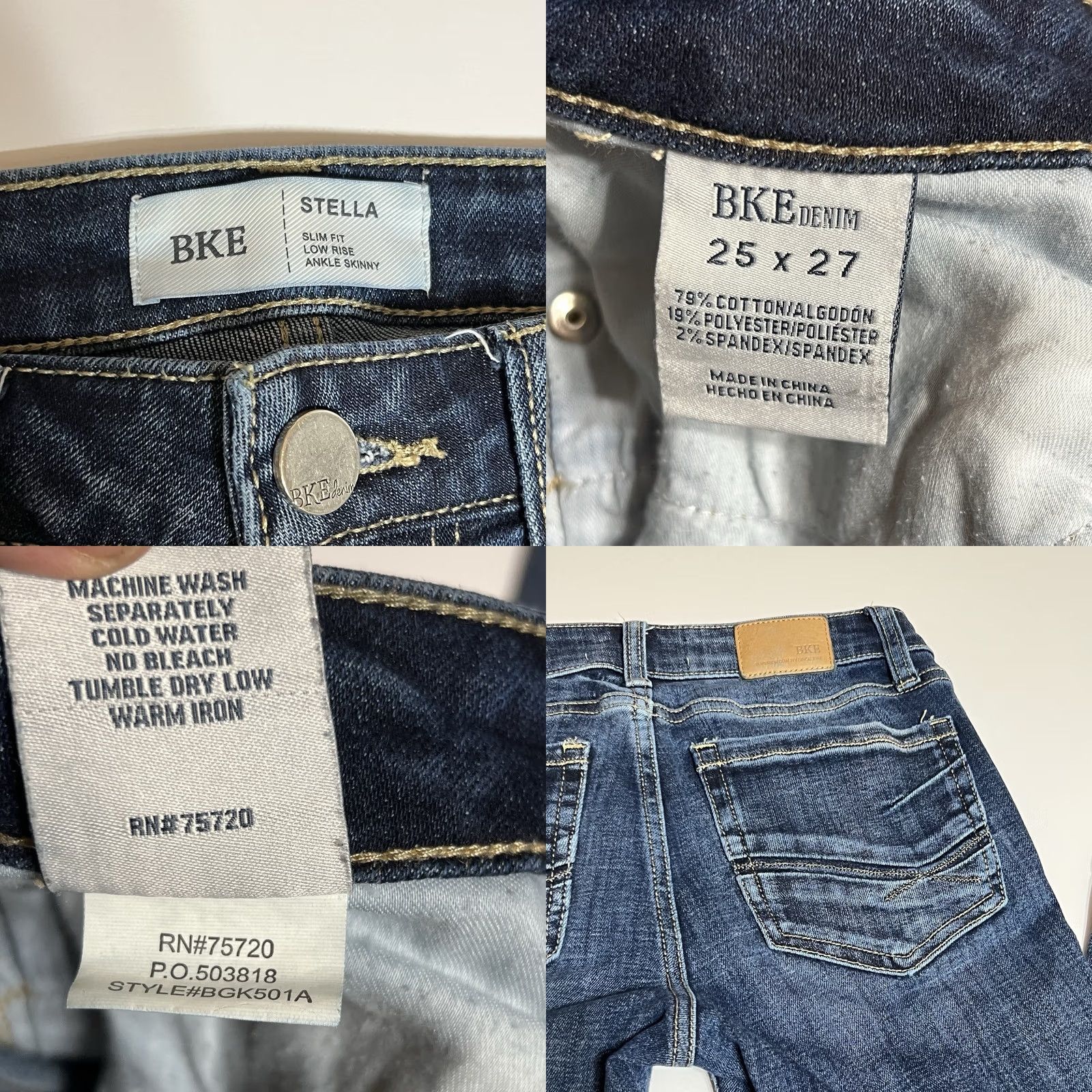 BKE BKE Stella Jeans Slim Distressed Blue 27x27 Womens Skinny Low Rise Zip Pocket Denim Stretch fringE Size 27" / US 4 / IT 40 - 8 Thumbnail