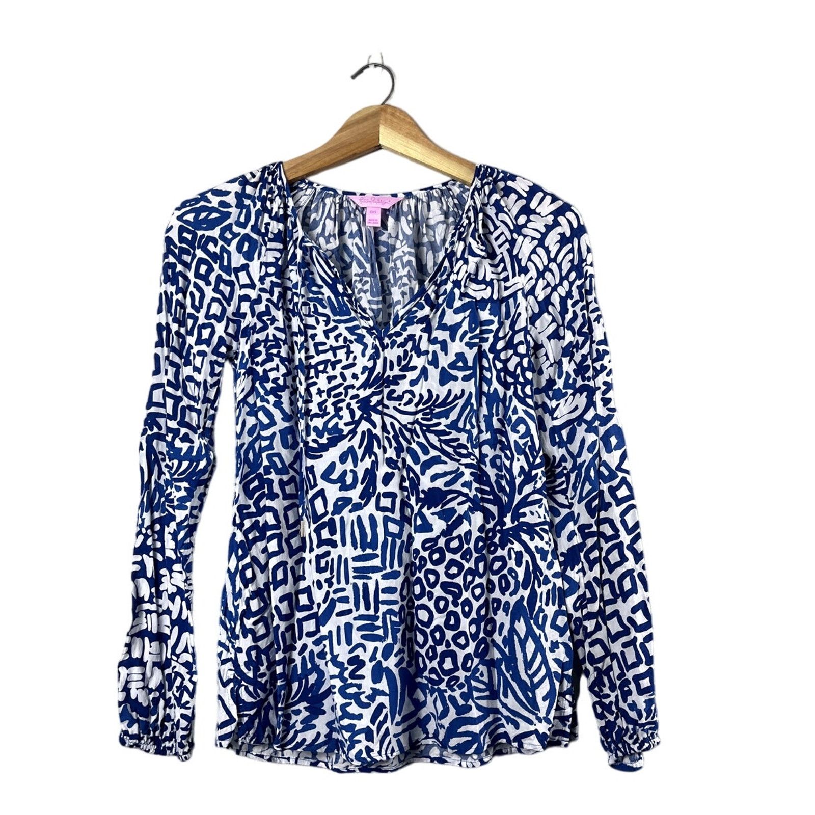 Lilly Pulitzer Blue and White Lilly Pulitzer Long Sleeve Blouse XXS Size XXS / US 00 / IT 34 - 1 Thumbnail