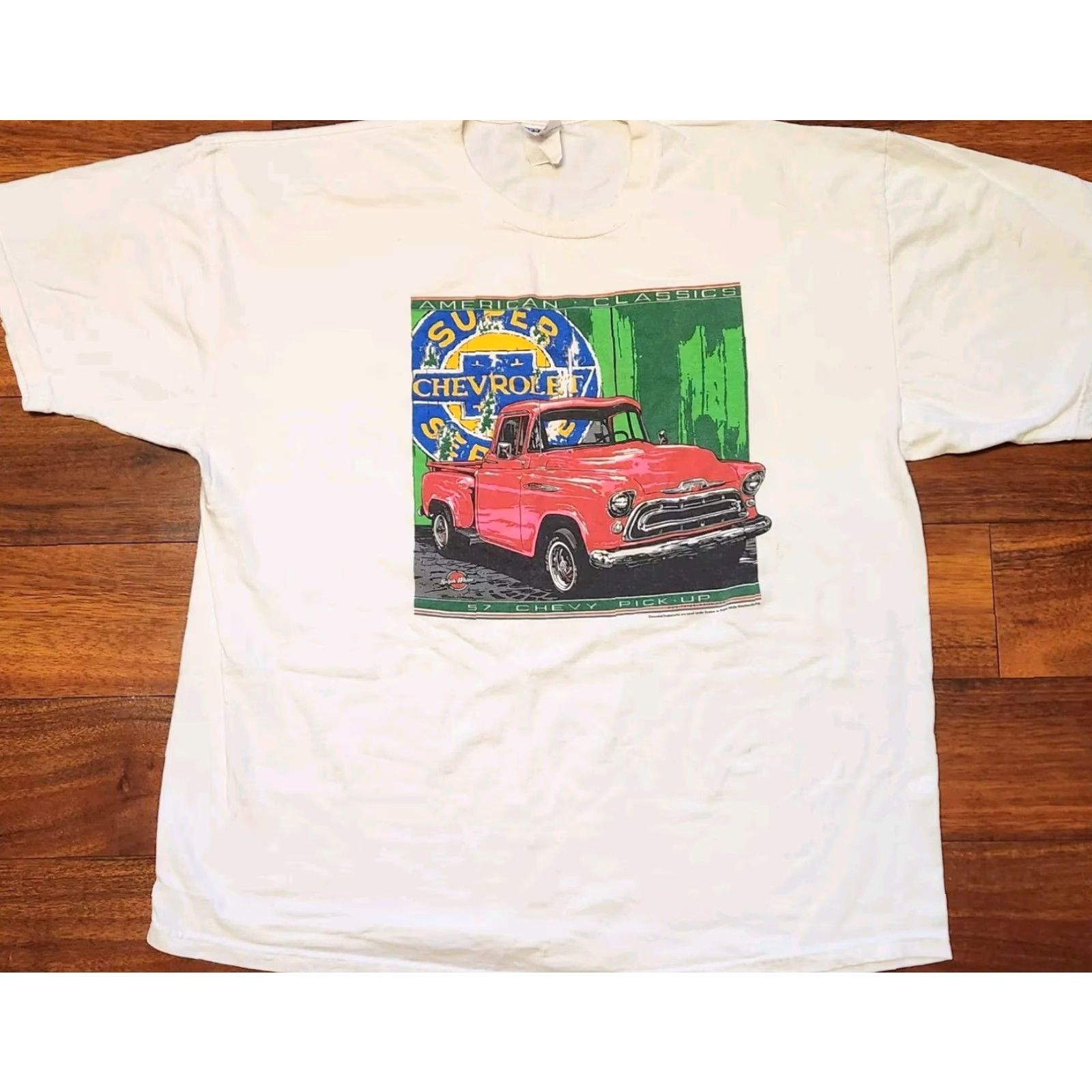 Jerzees VINTAGE JERZEES Chevrolet 57 Chevy T Shirt Men's 2XL XXL White Graphic Tee USA Cars Retro 90s Muscle Men Size US XXL / EU 58 / 5 - 2 Thumbnail