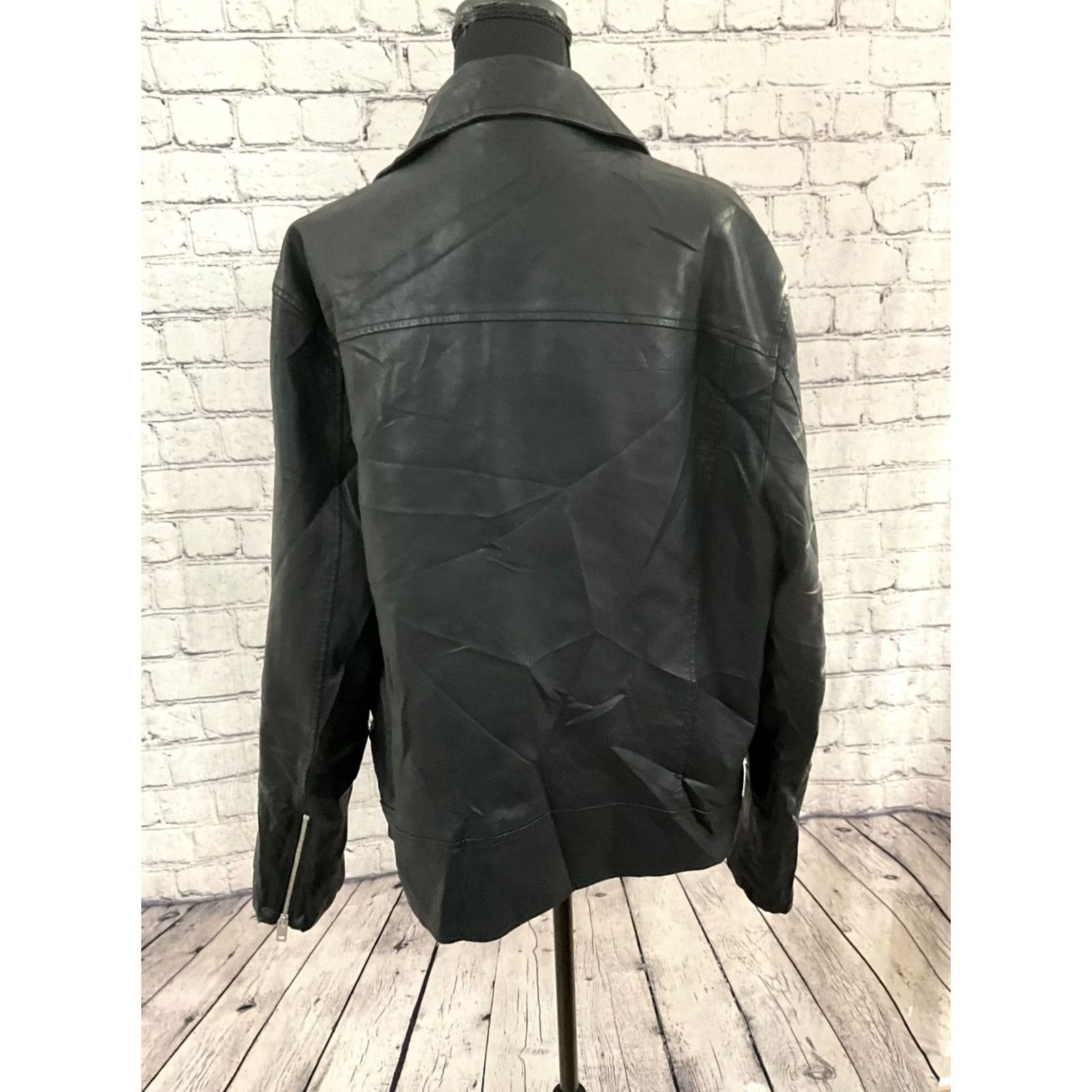 Express Express Women's Jacket Black Faux Leather Zip Front Lined Biker Style Small/Medium? L Size L / US 10 / IT 46 - 3 Thumbnail