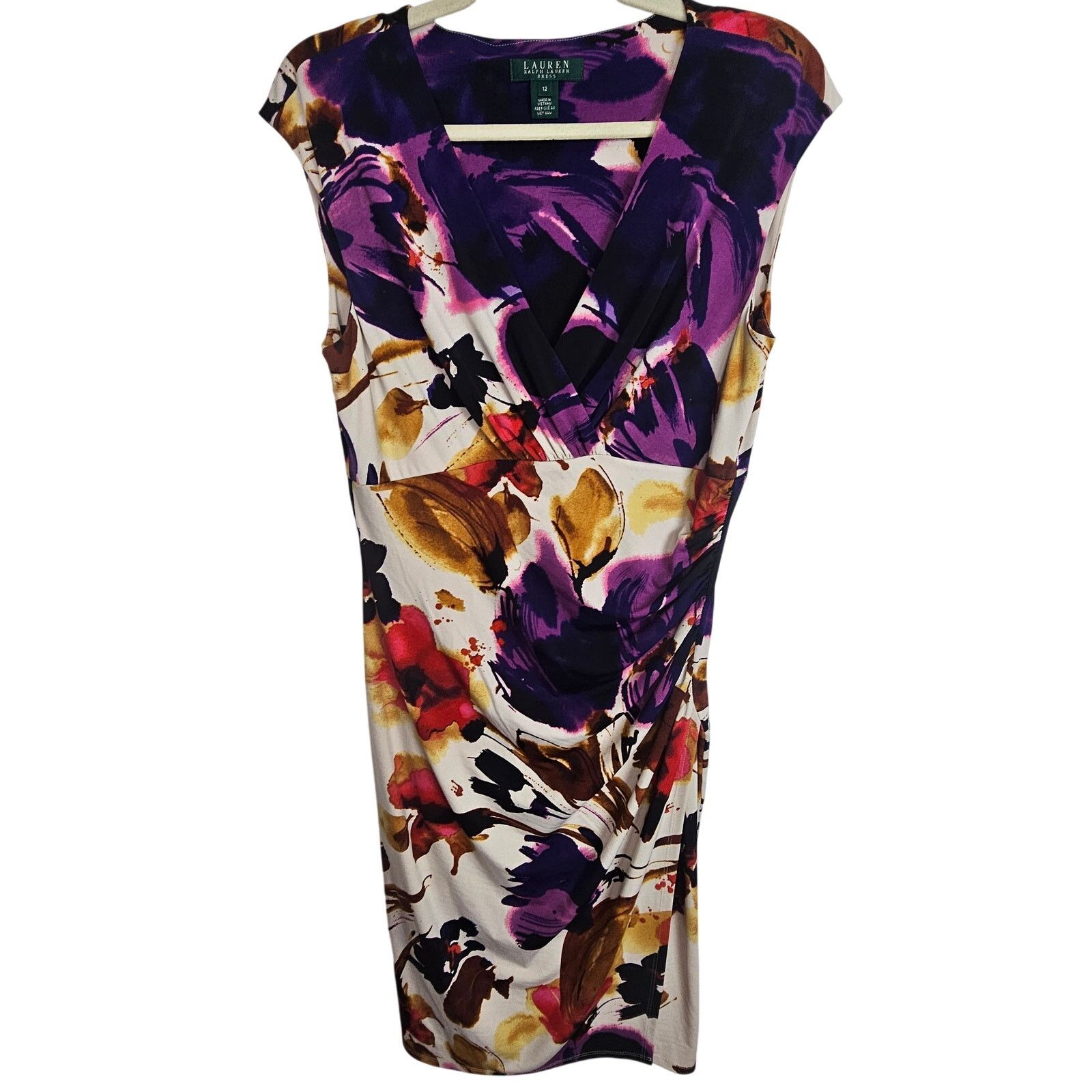 Lauren Ralph Lauren Lauren Ralph Lauren Womens Floral Sheath Dress 12 Ruched Size L / US 10 / IT 46 - 1 Thumbnail