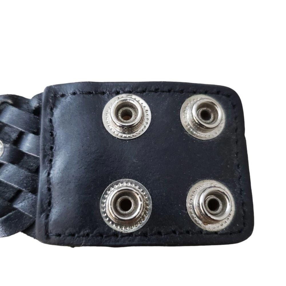 Designer Rhinestone & Weaved Leather Rose Cuff Black Size ONE SIZE - 3 Thumbnail