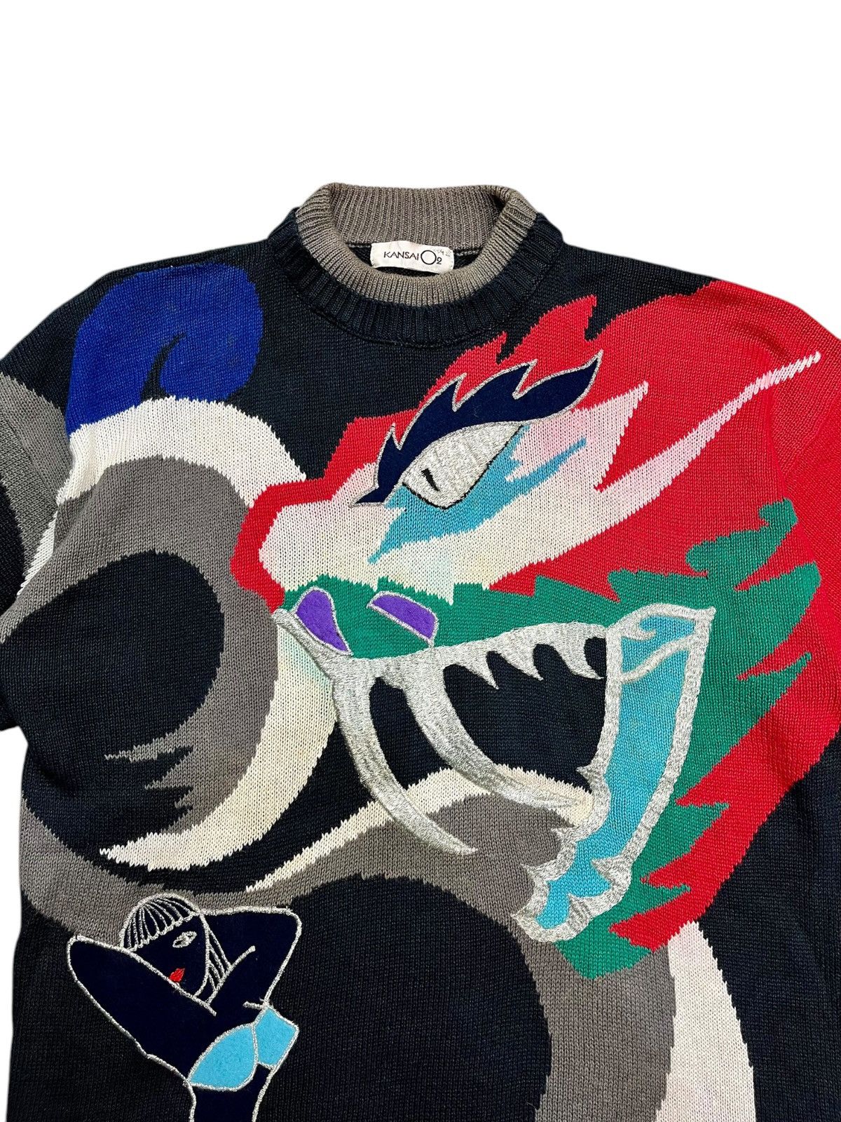 Other 1980s Kansai Sexy Girl Dragon Intrarsia Knitted Sweater Size US M / EU 48-50 / 2 - 3 Thumbnail