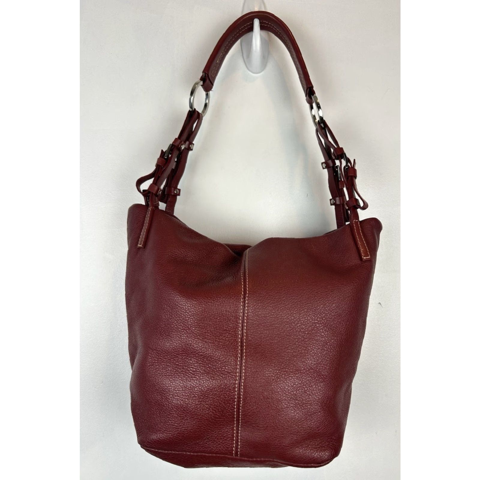 Vintage VINTAGE Wilsons Leather Hobo Bag Bucket Handbag Pebbled Red Y2K Purse Size ONE SIZE - 2 Thumbnail