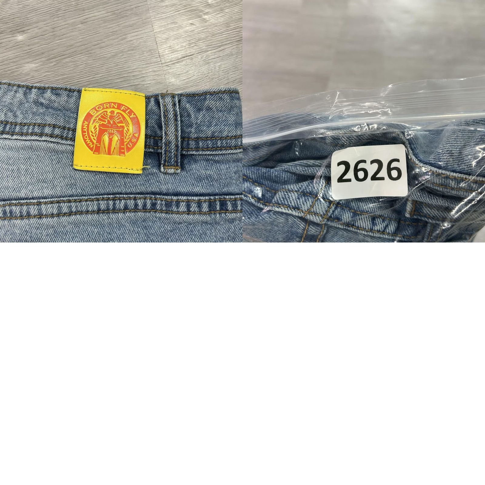 Born Born Fly Jeans Mens 42x34 Blue Distressed Stretch Straight Denim Light Wash Jeans Size US 42 / EU 58 - 9 Thumbnail