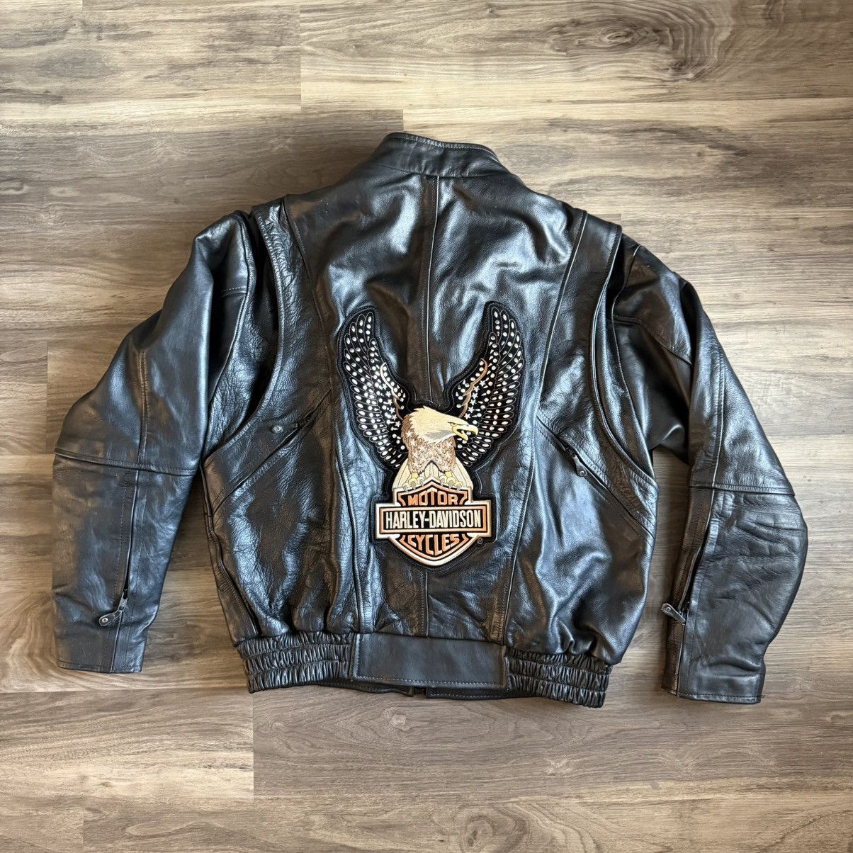 Genuine Leather Interstate Leather Jacket Harley Davidson Eagle Patch Sz M Size US M / EU 48-50 / 2 - 18 Thumbnail
