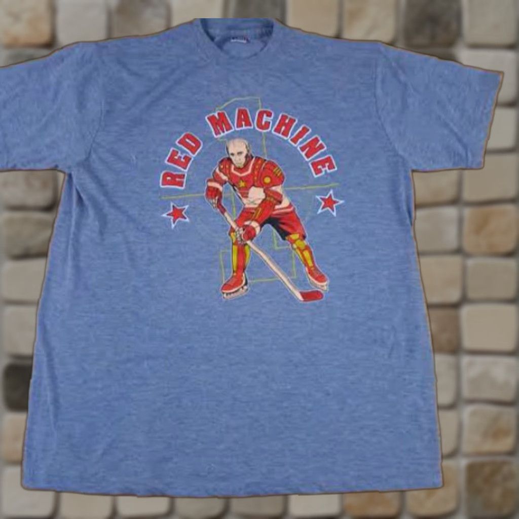 Vintage Vladie and the Red Machine T-Shirt, Hockey, Gray, XXL, Lyon, Unisex Adults, Short Sleeve, Regular Fit, 2XL, Gray Size US XXL / EU 58 / 5 - 1 Thumbnail