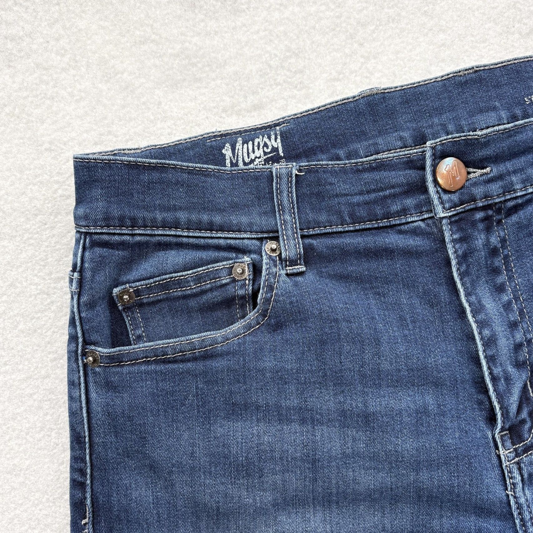 Denime Mugsy Kinzies Jeans Mens 32x30 Blue Medium Slim Straight Denim Jeans Size US 32 / EU 48 - 3 Thumbnail