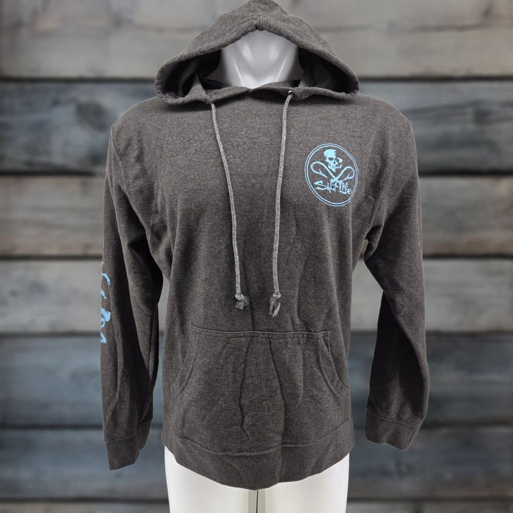 Vintage Salt Life Mens LARGE Gray Skull And Bones Graphic Hoodie Logo Kangaroo Pullover Hoodie Size US XXL / EU 58 / 5 - 1 Thumbnail