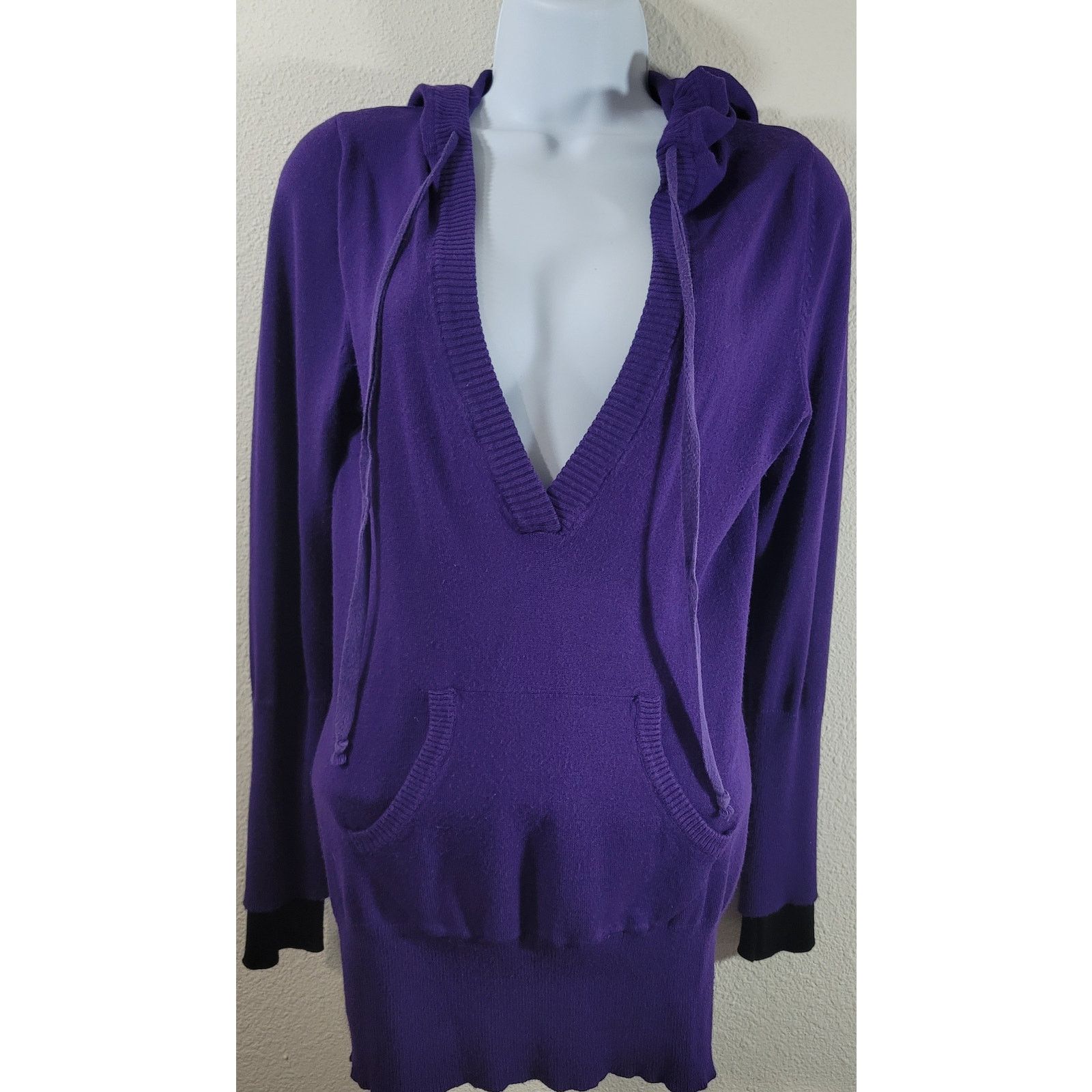 rue21 Rue 21 Purple Deep V Neck Drawstring Hoodie Sweater Medium Size M / US 6-8 / IT 42-44 - 1 Thumbnail
