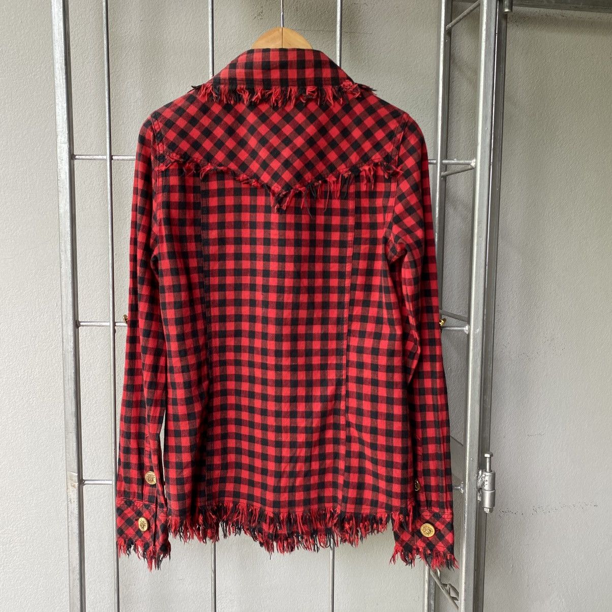 Designer × Japanese Brand GARULA Y2K Punk Red Black Check Frayed Shirt Size M / US 6-8 / IT 42-44 - 19 Thumbnail