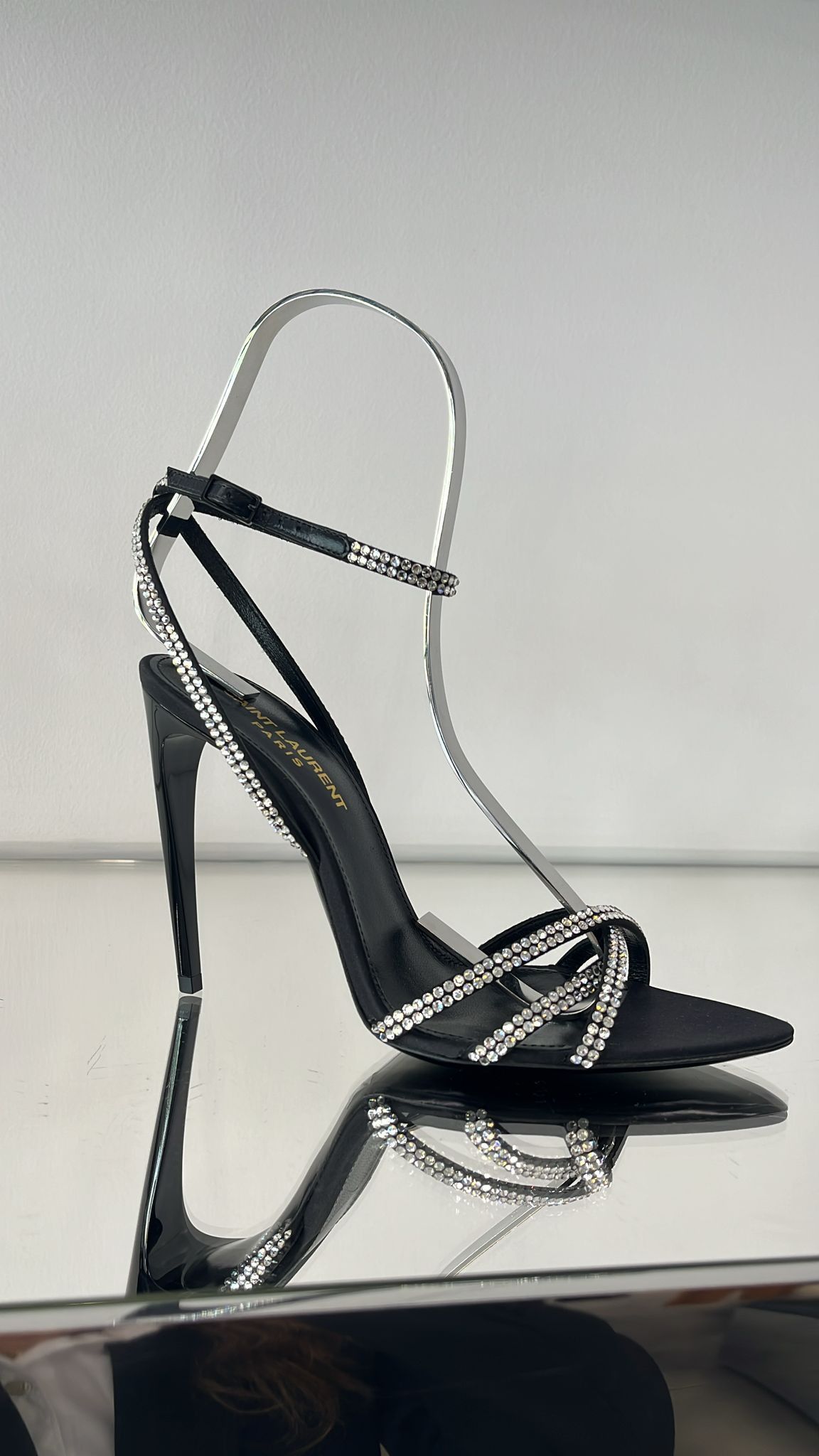 Saint Laurent Paris o1s1wg111025 Ava 105mm Rhinestone Embellished Sandals Black Size US 4.5 / IT 34.5 - 1 Thumbnail
