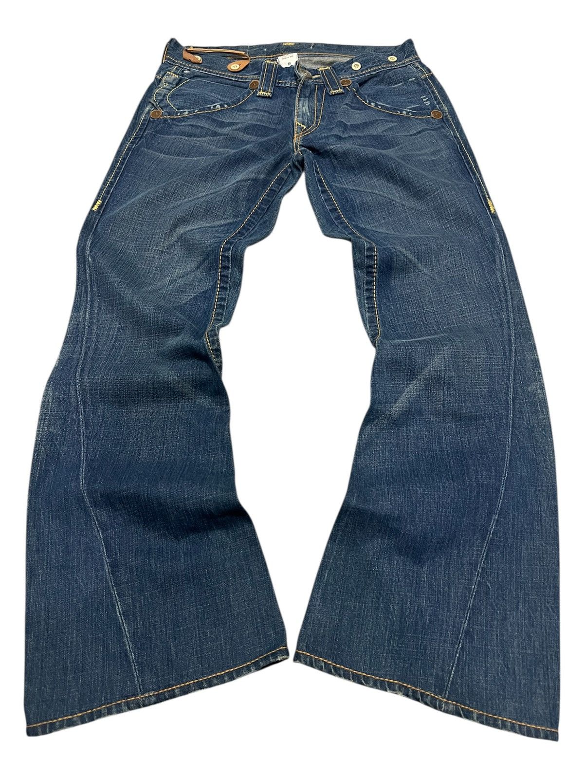 True Religion × Vintage Flared True Religion Mix Leather Bootcut Jeans Size US 30 / EU 46 - 1 Thumbnail