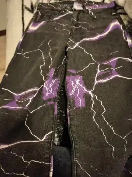 Other Lightning Print Tie Dye Men Straight Jeans Trousers Size US 33 - 4 Thumbnail