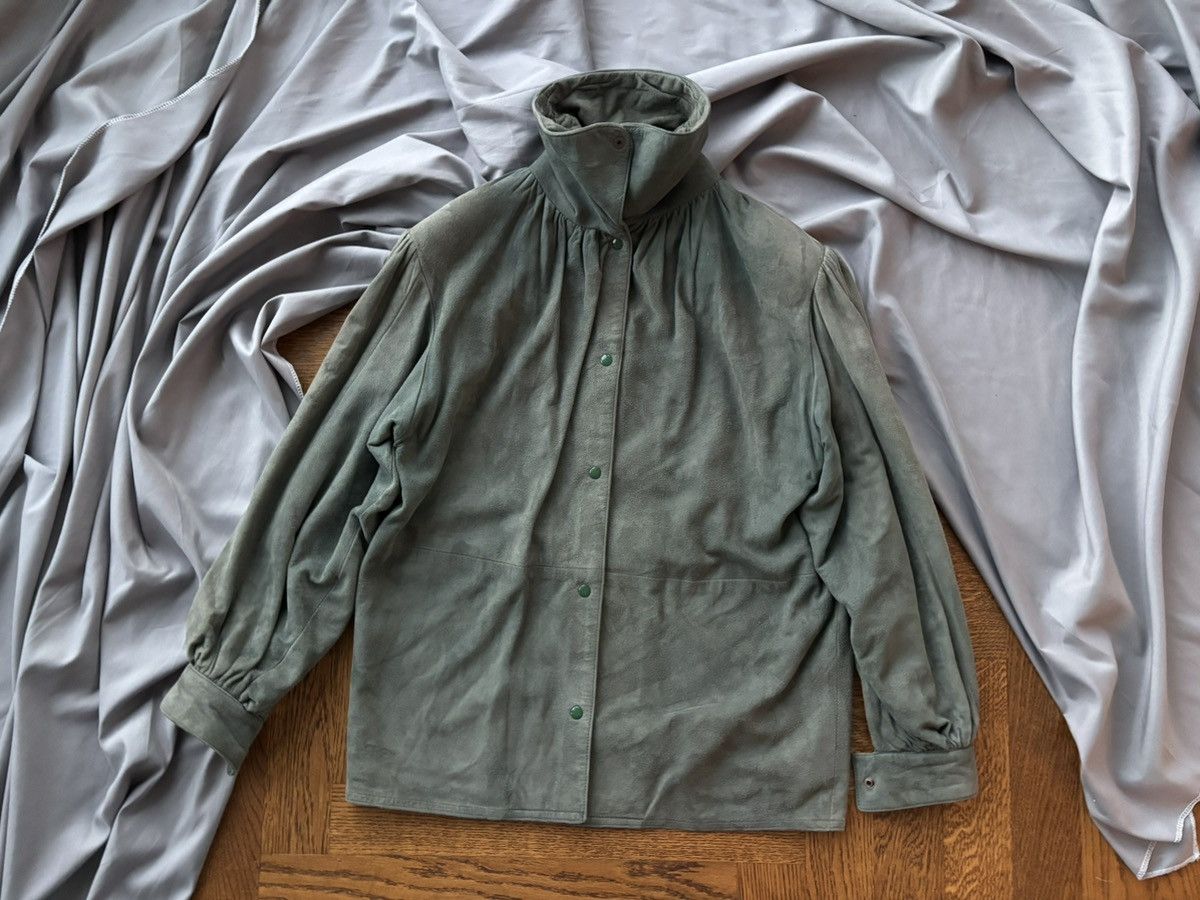 Vintage 1970s Suede Coat Vintage Sage Green Cropped Jacket Pleat 70s Size M / US 6-8 / IT 42-44 - 10 Thumbnail