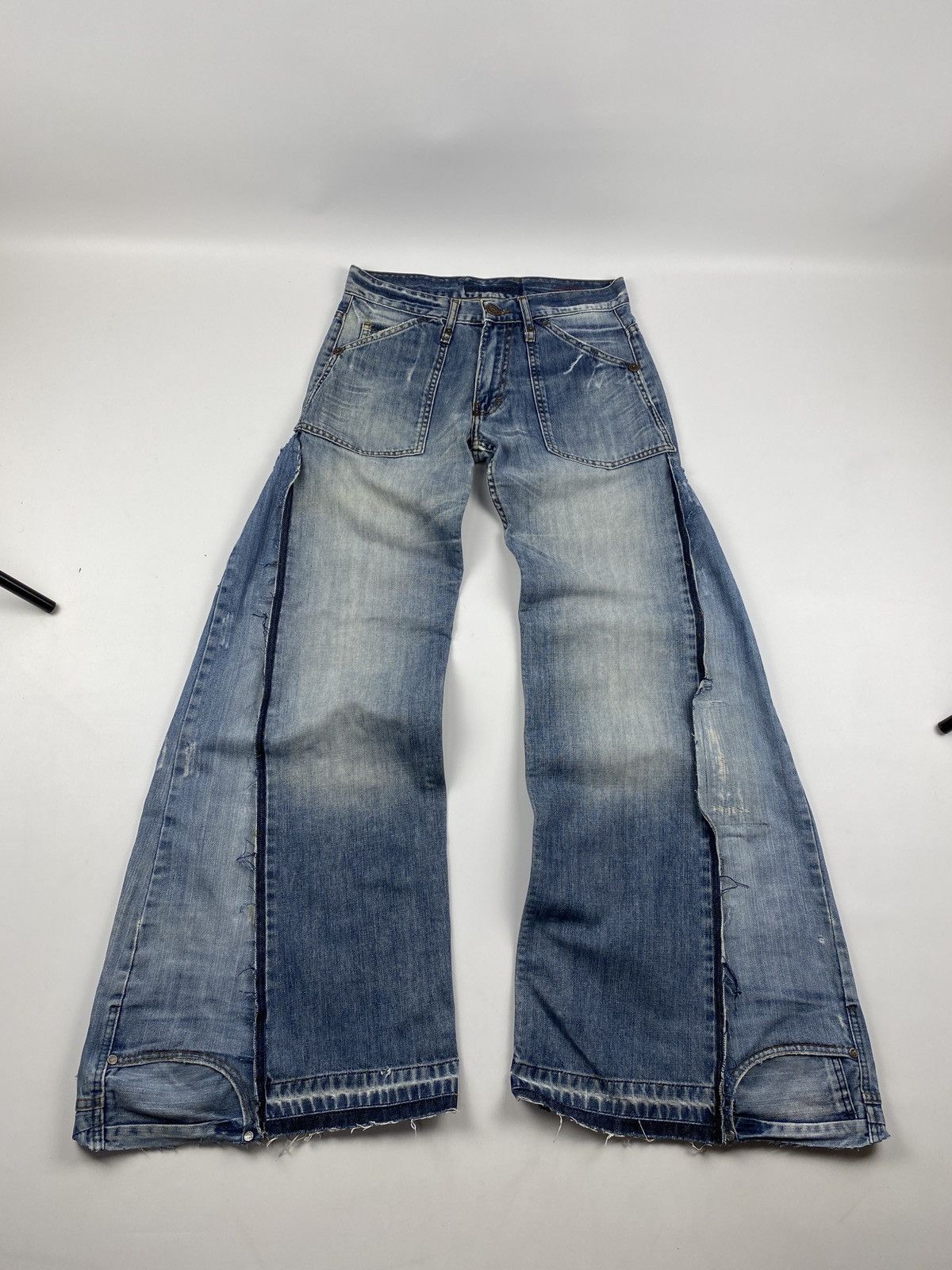Pre-owned Archival Clothing X Vintage Jeans Dirty Pants Patchwork Crash Denim Thrashed Distressed In Blue