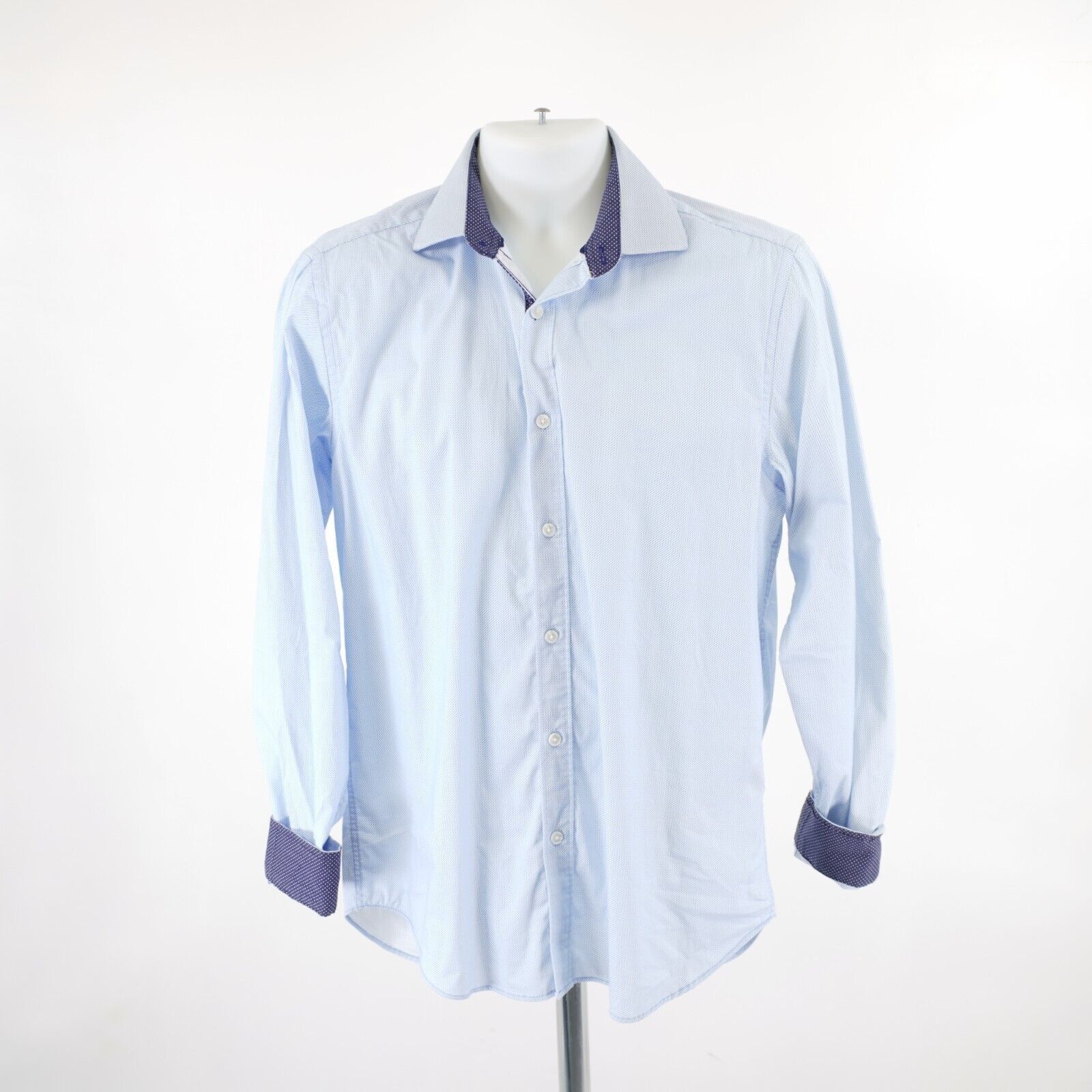 Designer Construct Stretch Slim Fit 15.5 34-35 Blue Check Flip Cuff C Size US M / EU 48-50 / 2 - 4 Thumbnail