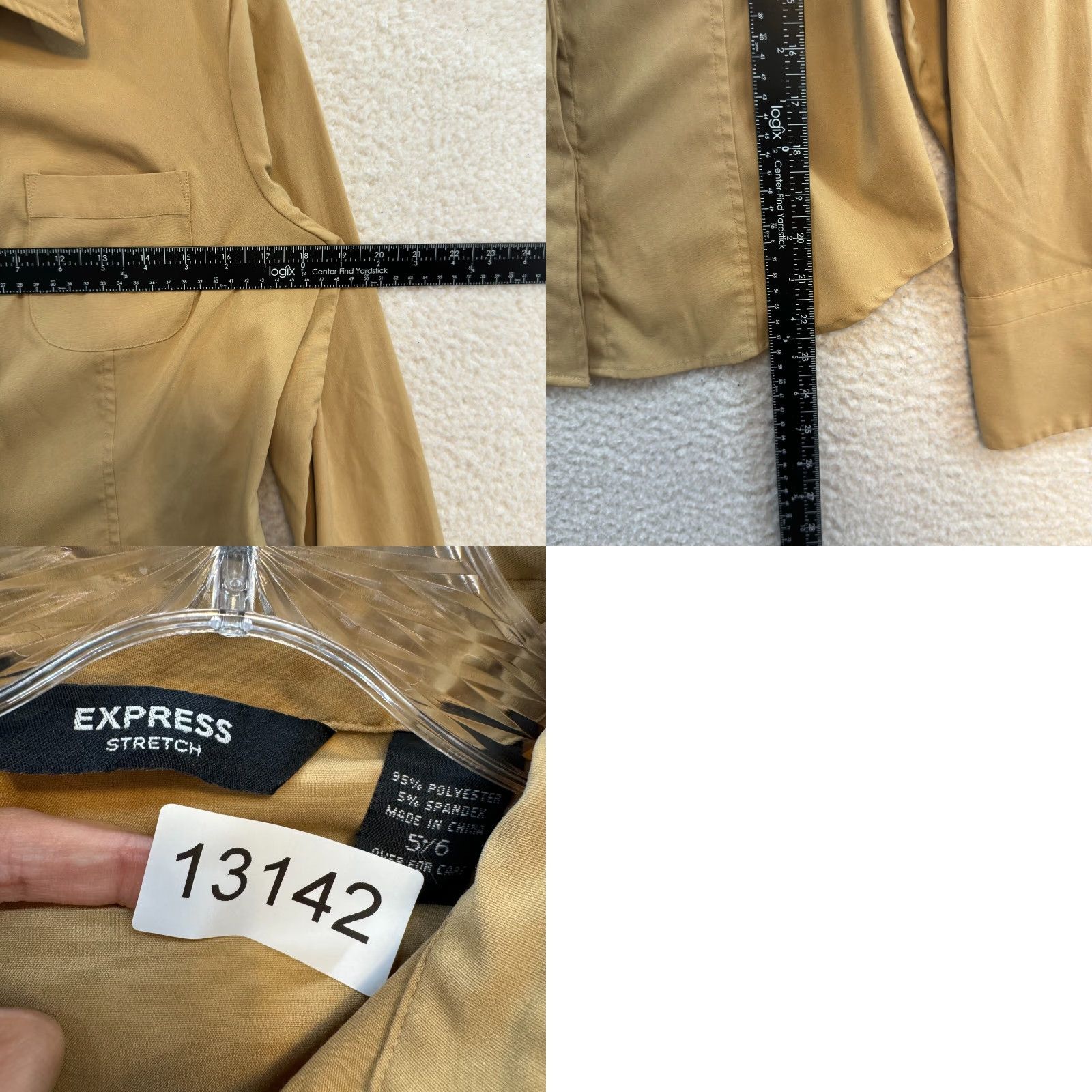 Express VINTAGE Y2K Express Dress Shirt Medium Khaki Tan Button Blouse Corpcore Career Shirt M Beige Mens/Boys? Size M / US 6-8 / IT 42-44 - 8 Thumbnail