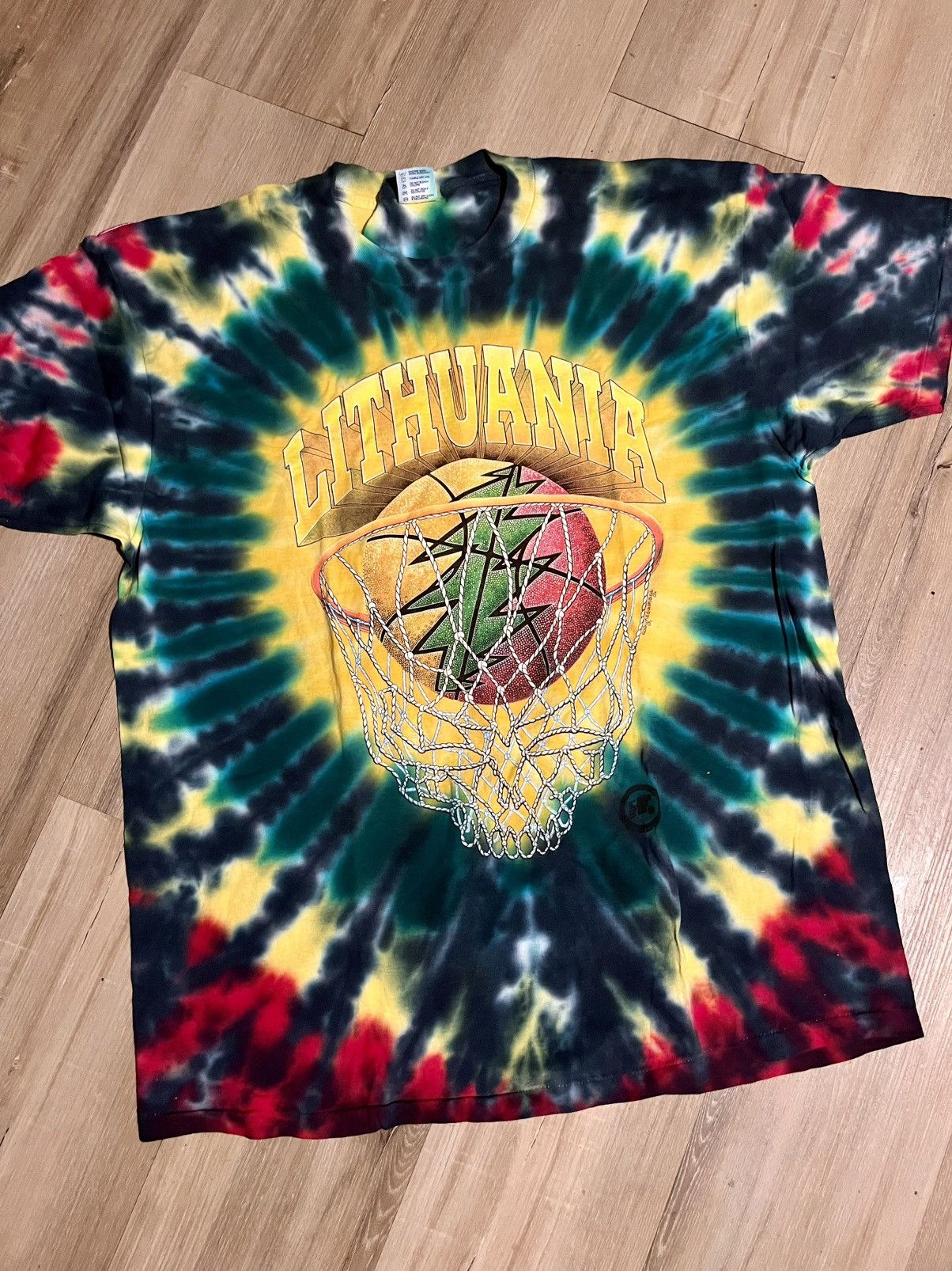 Grateful Dead 1996 Lithuania tie-dye basketball T-shirt