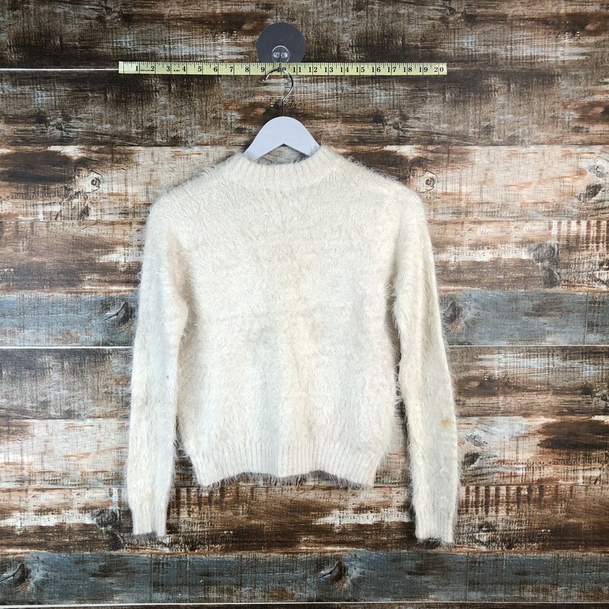 Vintage DL Ingni White shaggy fur Mohair Knitwear #C390 Size S / US 4 / IT 40 - 12 Thumbnail