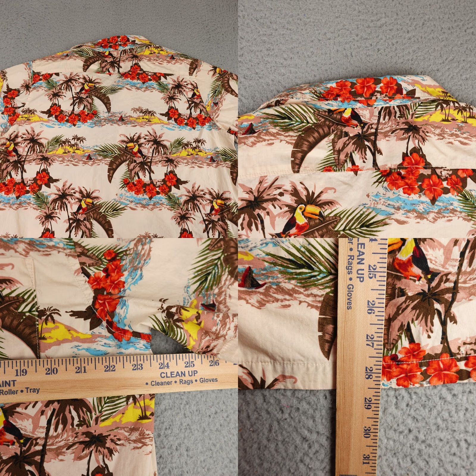 Paradise Barefoot In Paradise Men's Shirt M Brown Floral Bird Print Tropical Button-Up Short Sleeve Casual Size US M / EU 48-50 / 2 - 8 Thumbnail