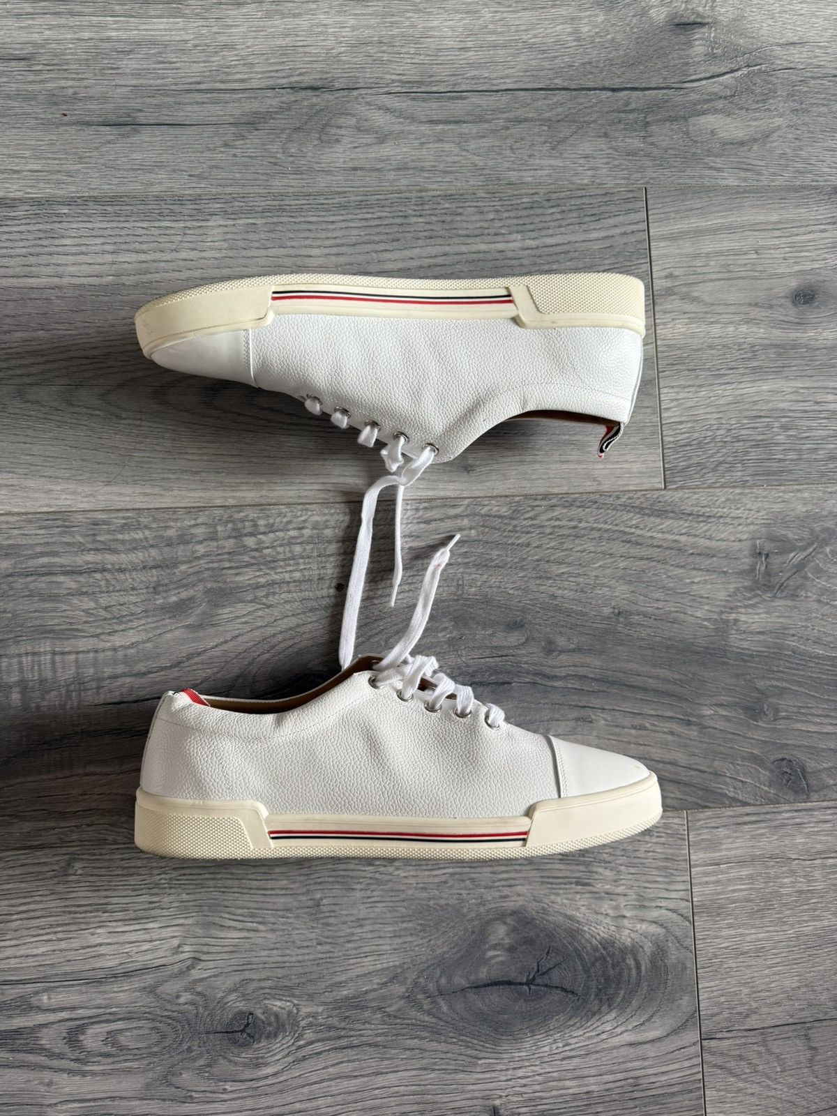 Thom Browne White Pebbled Leather Low-Top Sneakers Size US 7 / EU 40 - 1 Thumbnail