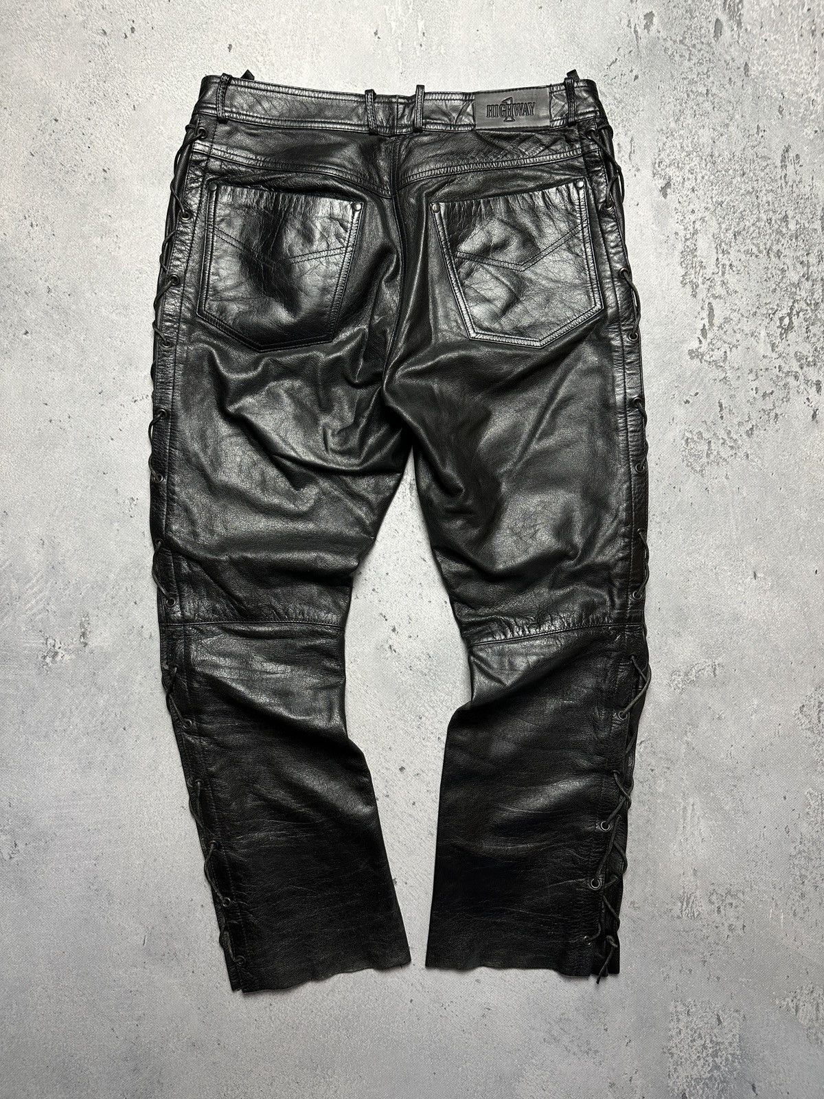 Genuine Leather Genuine Real Leather Highway 1 Pant Vintage Rock Punk Racing Size US 33 - 2 Thumbnail