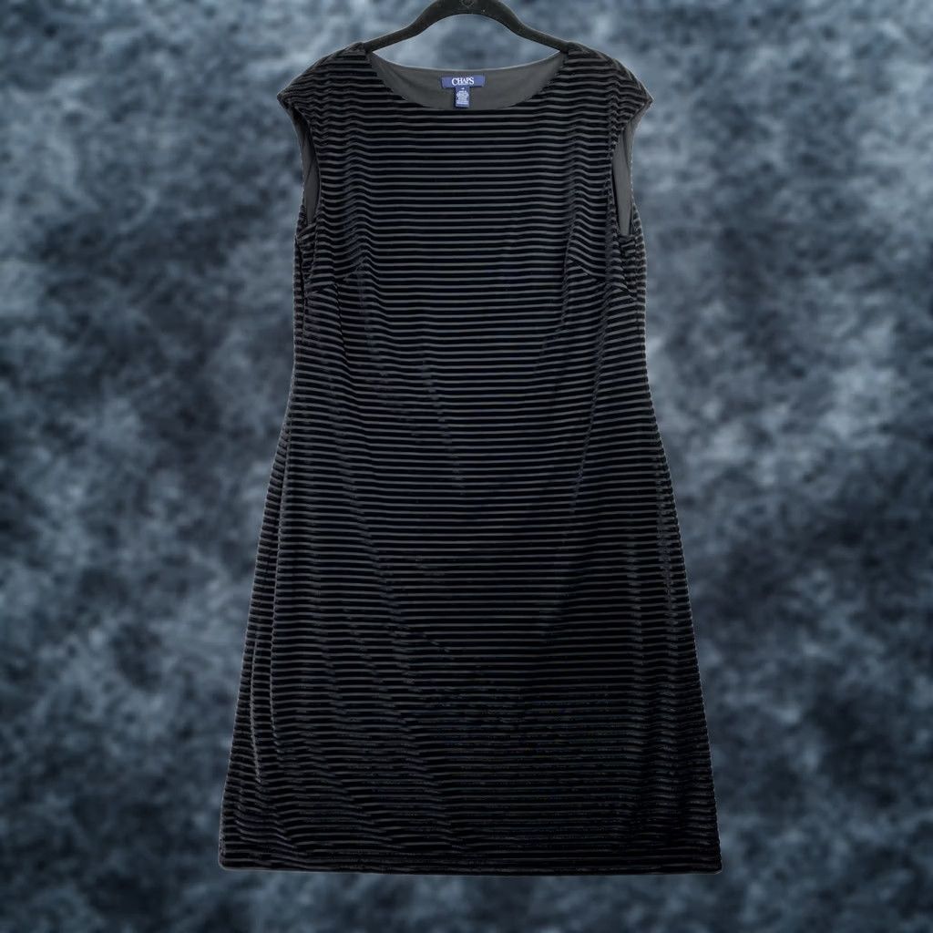 Chaps Chaps Black Velvet Burnout Cap Sleeve Pullover Dress Size 12 Women Classic Sheath Lined Knee Length Size XL / US 12-14 / IT 48-50 - 1 Thumbnail