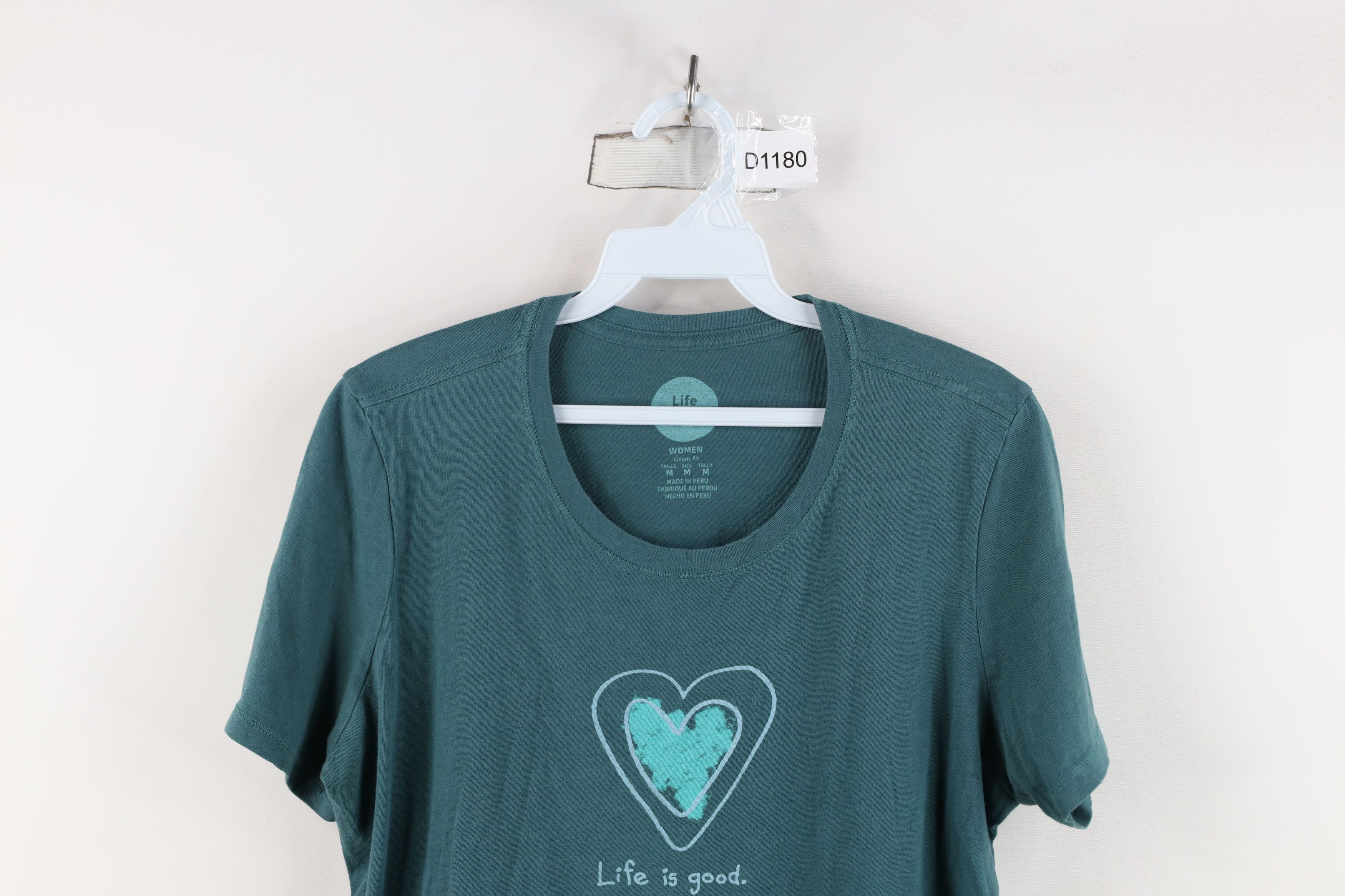 Life is Good Life Is Good Spell Out Heart Short Sleeve T-Shirt Teal Green Size M / US 6-8 / IT 42-44 - 2 Thumbnail
