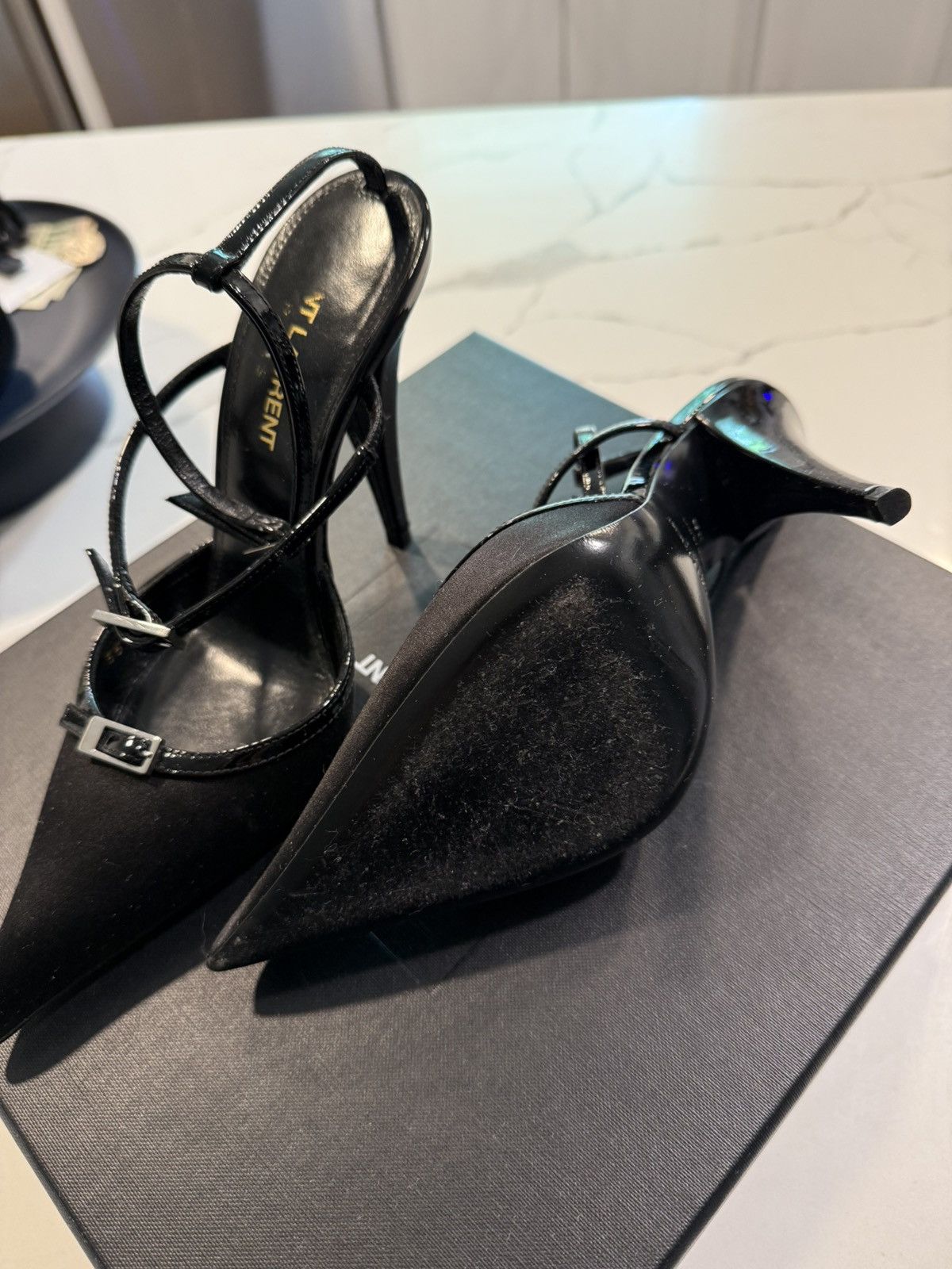Yves Saint Laurent YSL Black satin jones pump Size US 5 / IT 35 - 3 Thumbnail