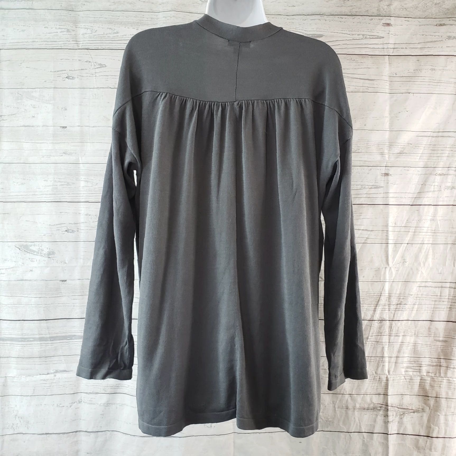 Vintage Pure Jill Cardigan Womens Button Front Gray Cotton Blend Petite Medium PM V-Neck Long Sleeve Knit Sweater Size M / US 6-8 / IT 42-44 - 4 Thumbnail