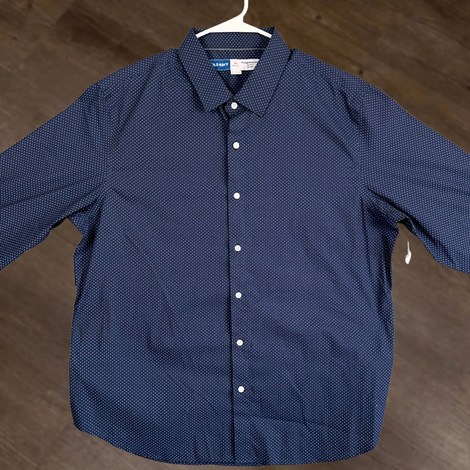 Old Navy Old Navy Shirt Men XL Button-Up Polka Dot Blue White Slim Vintage? No – Regular Fit Long Sleeve 19.5 neck Collared Dress Shirt NEW Size 46R - 1 Thumbnail