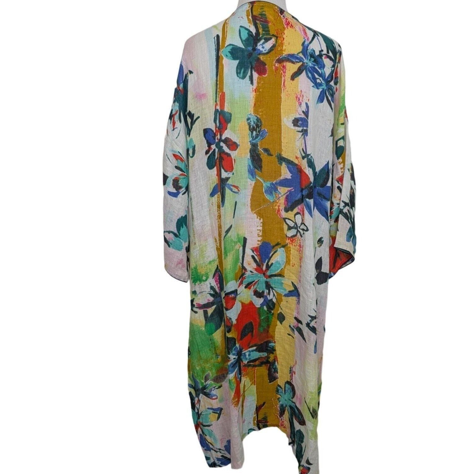 Anthropologie Petanu Pashma Floral Linen Duster Womens One Size White Size ONE SIZE - 8 Thumbnail