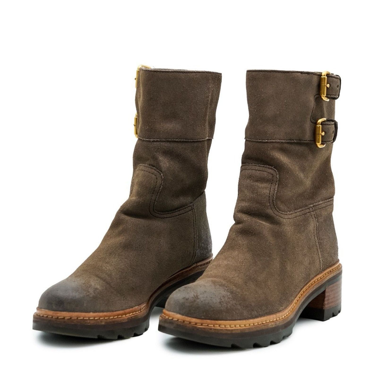 Prada Linea Rossa Waxed Brown Calf Suede Leather Shoes Boots, Women's (Size 7.5)