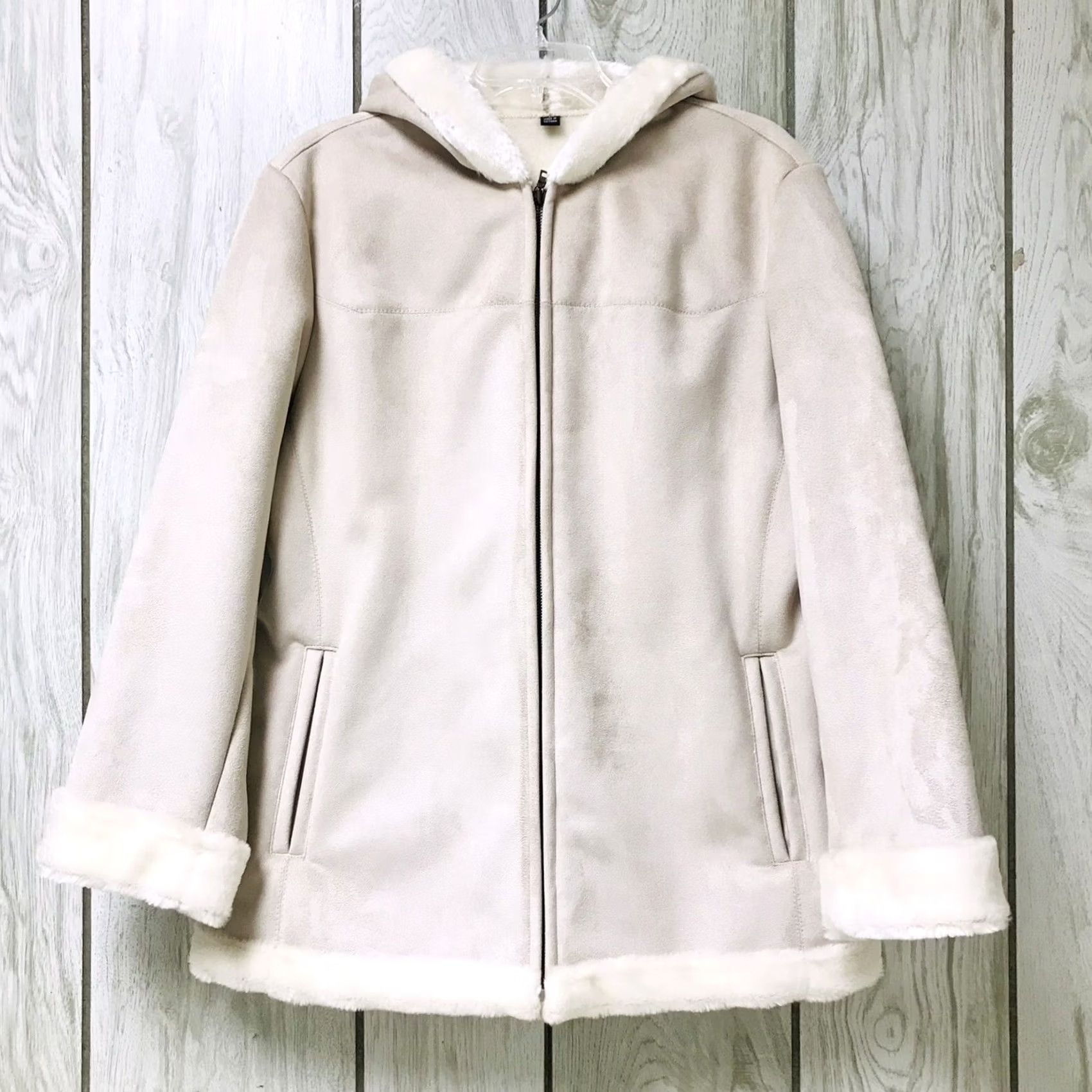 Vintage Fleet Street Faux Fur Suede Women Zip-Up Hooded Fleece Jacket Coat L Size L / US 10 / IT 46 - 2 Thumbnail