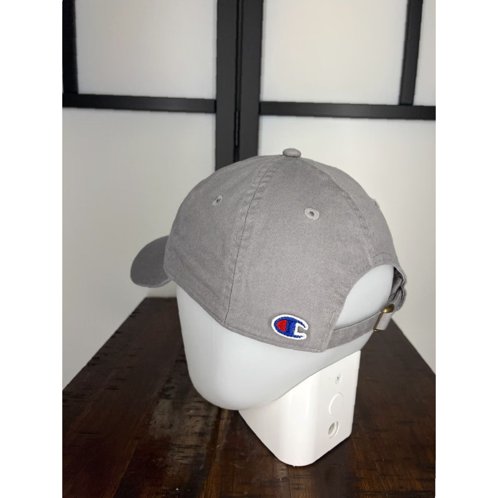 Champion Champion Hat Cap Strap Back Adult One Size Gray Embroidered 100% Cotton Golf Hat Cap Button Back Adjustable Twill Logo Mens Size ONE SIZE - 5 Thumbnail