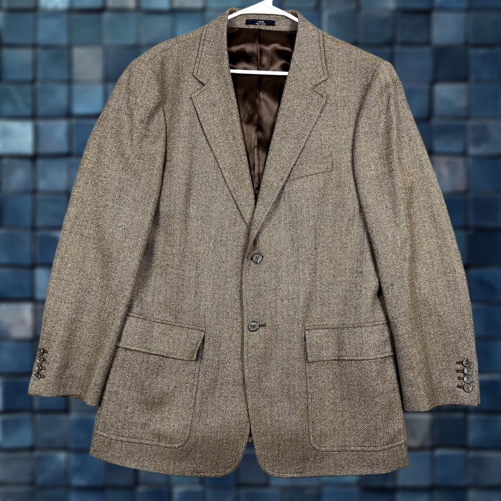 J.Crew J.CREW Sport Coat Mens Large Brown Tweed Herringbone Wool Jacket Notch Lapel Two-Button 46 Chest Regular Fit Winter 90s(unspecified) Size US L / EU 52-54 / 3 - 1 Thumbnail