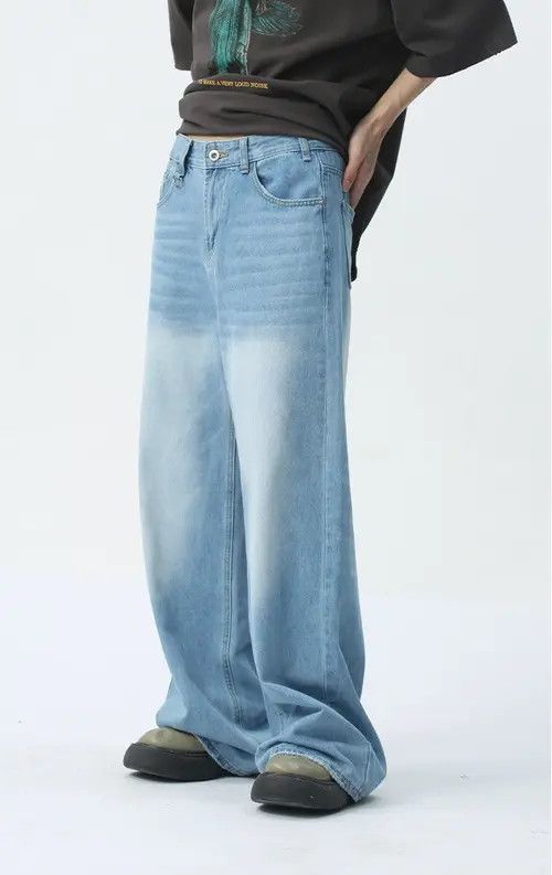 Japanese Brand × Jean Simple light blue washed floor-length wide-leg jeans Size US 32 / EU 48 - 4 Thumbnail