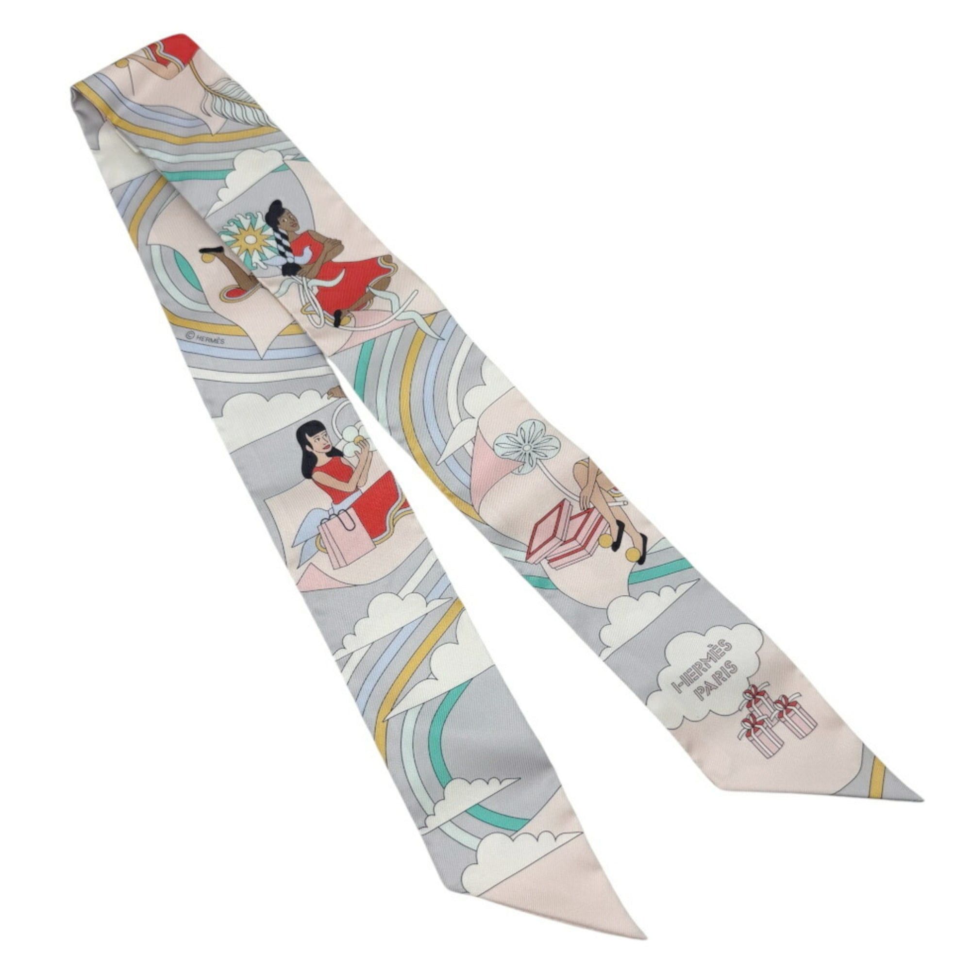 Hermes HERMES Twilly Scarf/Muffler, Silk, CARRES VOLANTS (Flying Scarves), OP GRIS PERLE ROSE PA (Pink/Purple), Women's Size ONE SIZE - 1 Thumbnail