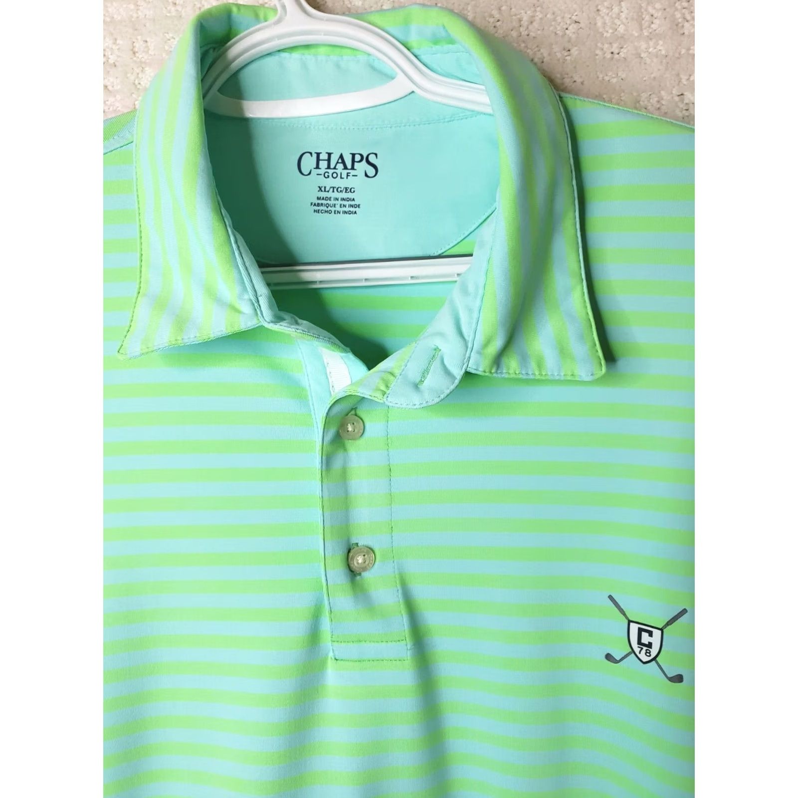 Chaps Chaps Polo Shirt Regular Green Neon Striped Golf Short Sleeve Mens XL Size US XL / EU 56 / 4 - 3 Thumbnail